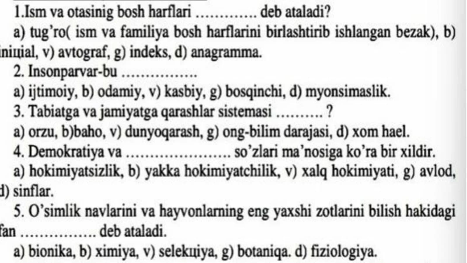 Ona tili savolar (harbiy bilim yurtiga topshirmoqchi bo'lganlar uchun)