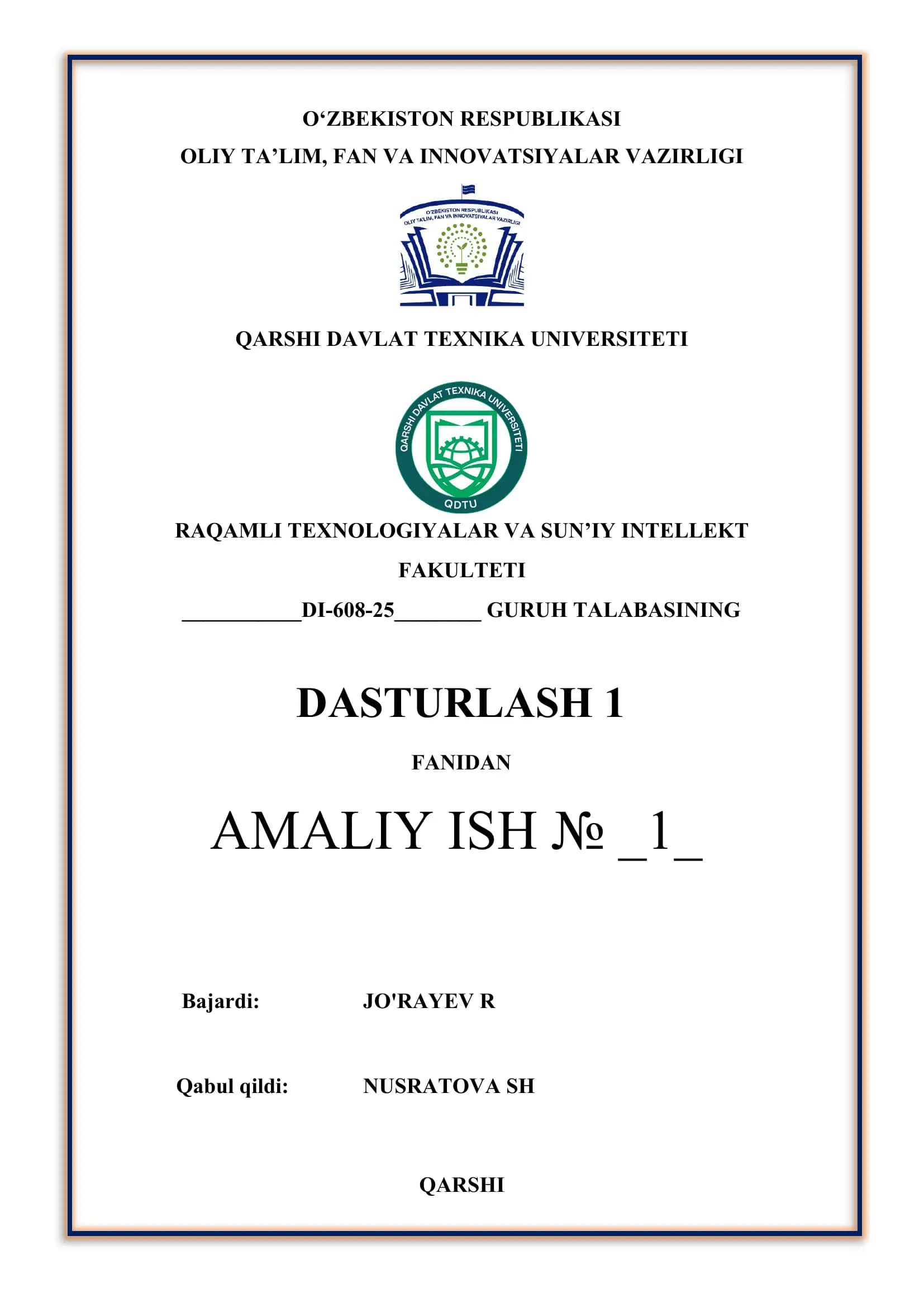 Chiziqli tuzilmali algoritmlarni tavsiflash, C++ tilida dasturlashtirish va kompyuterda hisoblashlar o‘tkazish