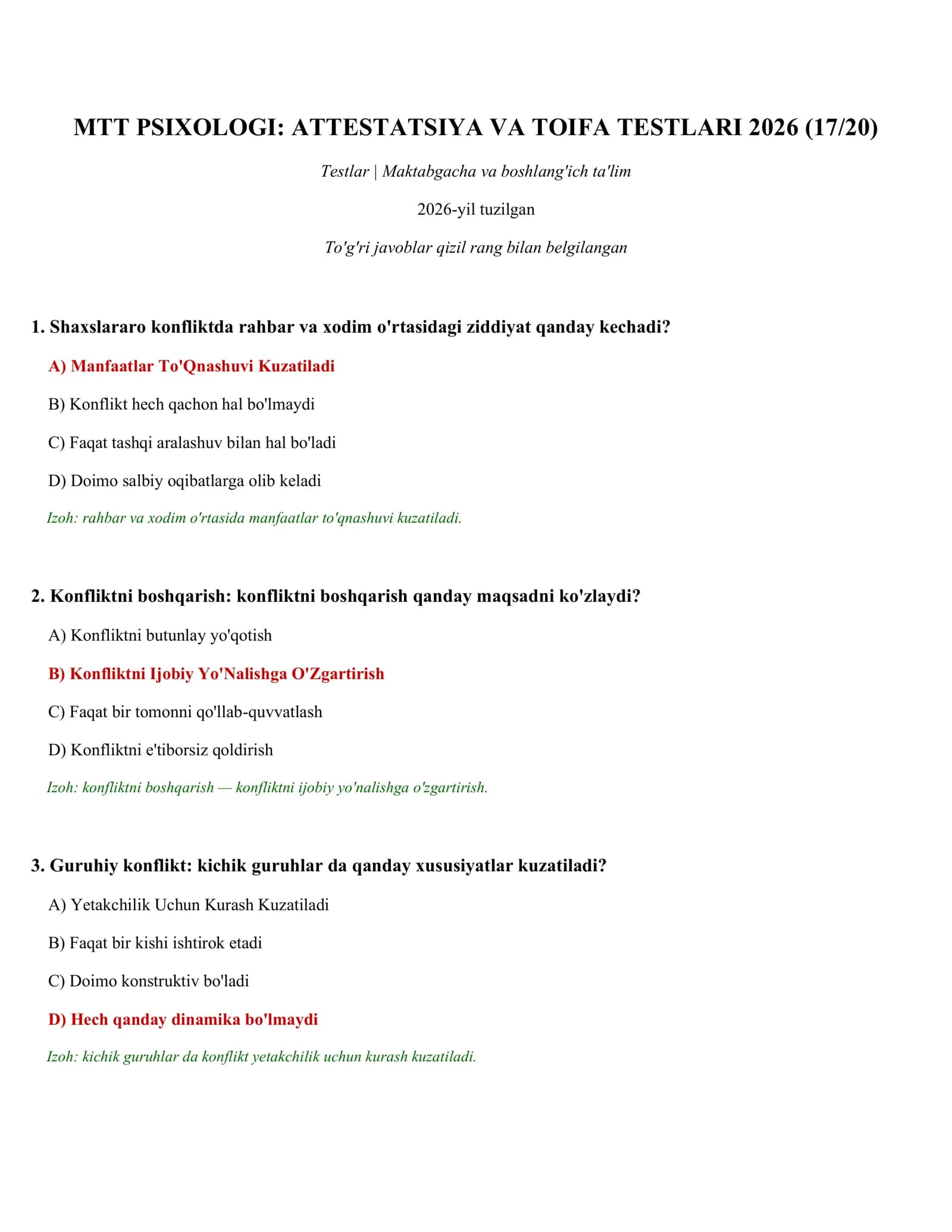 MTT PSIXOLOGI: ATTESTATSIYA VA TOIFA TESTLARI 2026 (17/20)