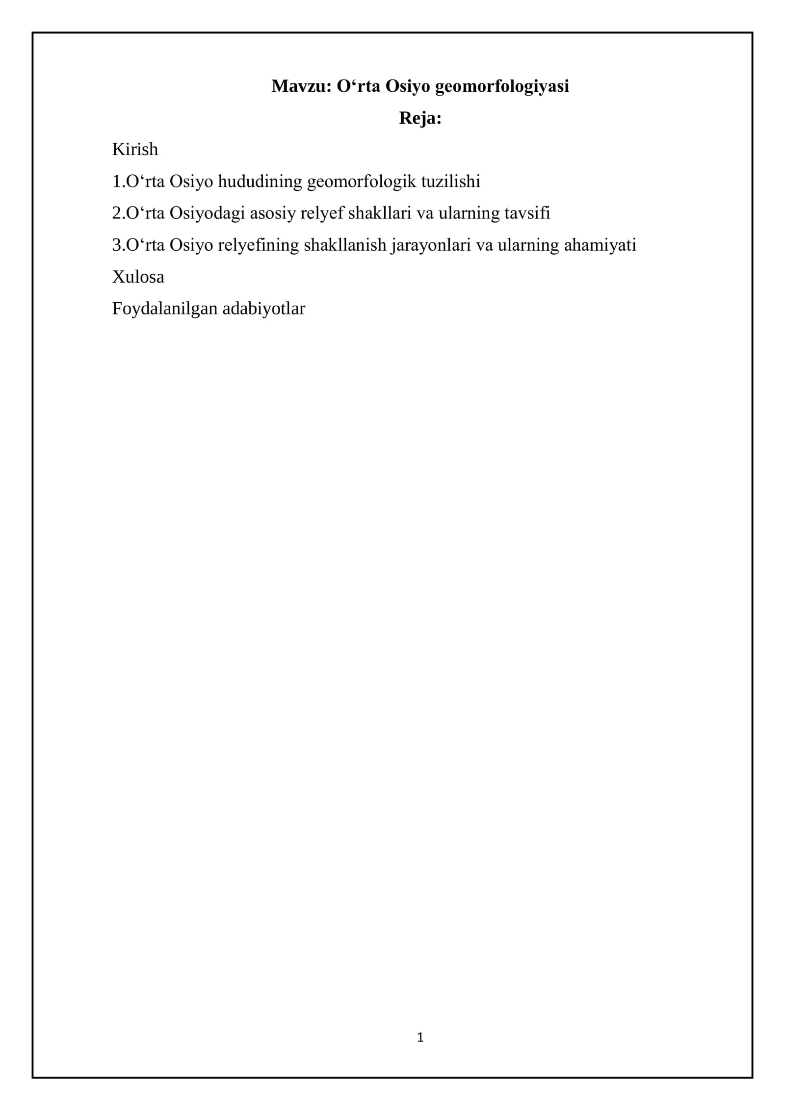 O'rta Osiyo geomorfologiyasi