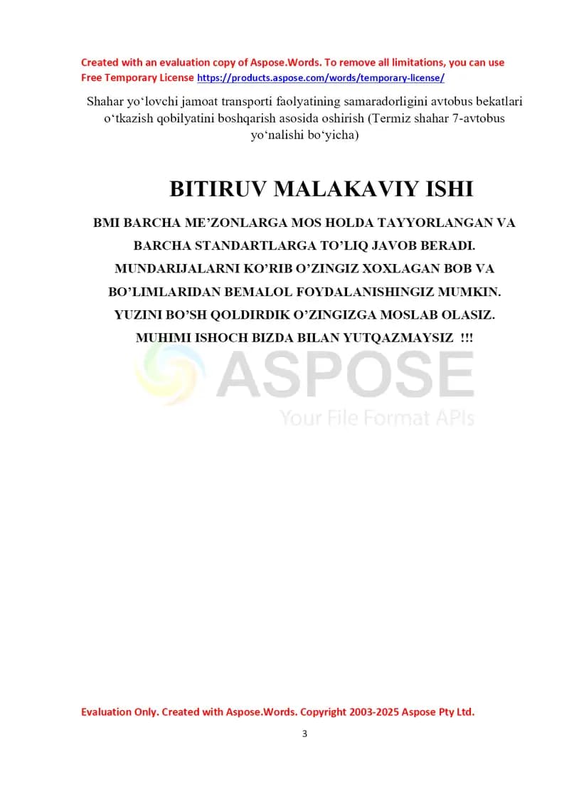Shahar yo‘lovchi jamoat transporti faolyatining samaradorligini avtobus bekatlari o‘tkazish qobilyatini boshqarish asosida oshirish (Termiz shahar 7-avtobus yo‘nalishi bo‘yicha)