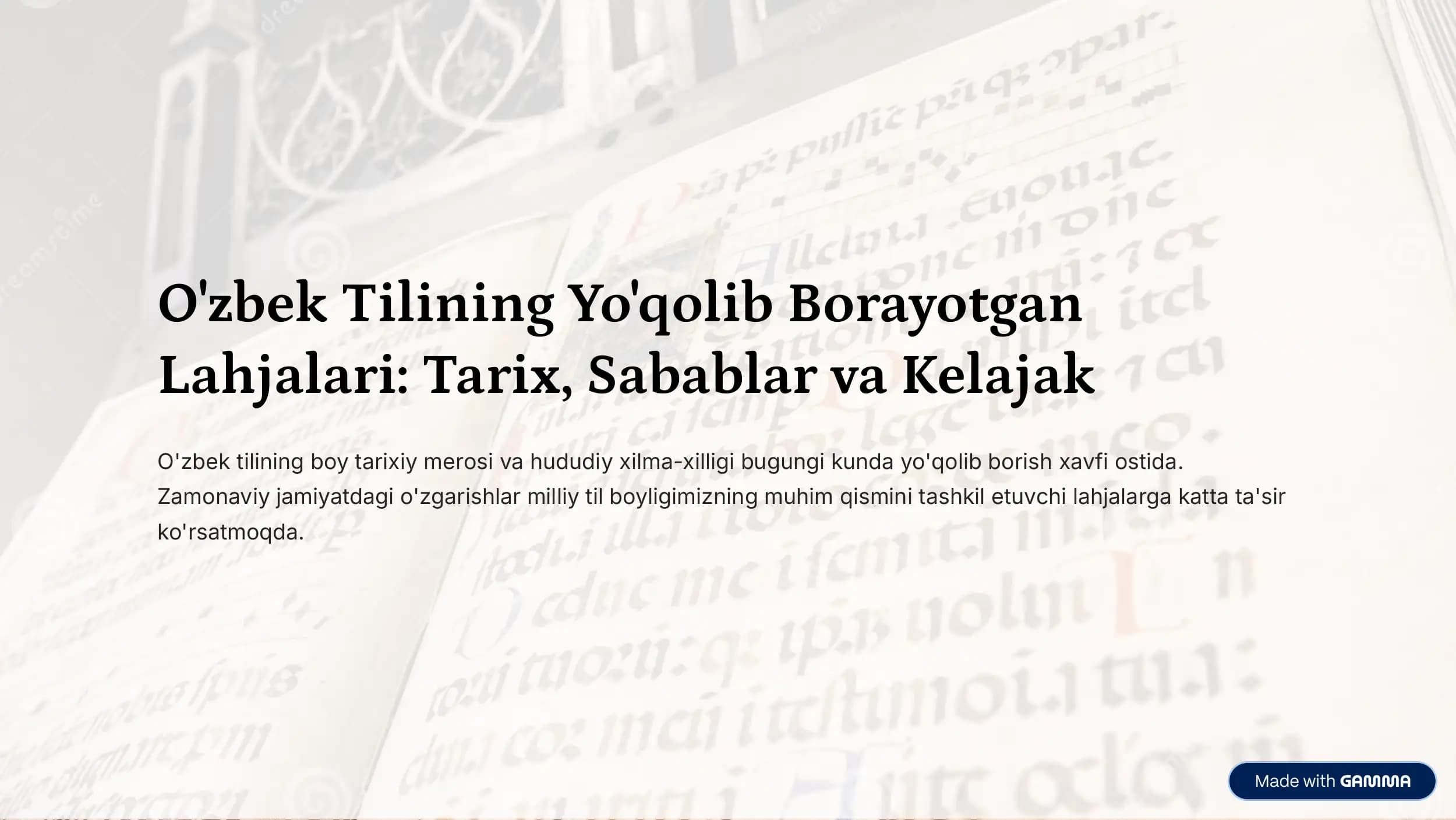 O'zbek Tilining Yo'qolib Borayotgan Lag'jalari