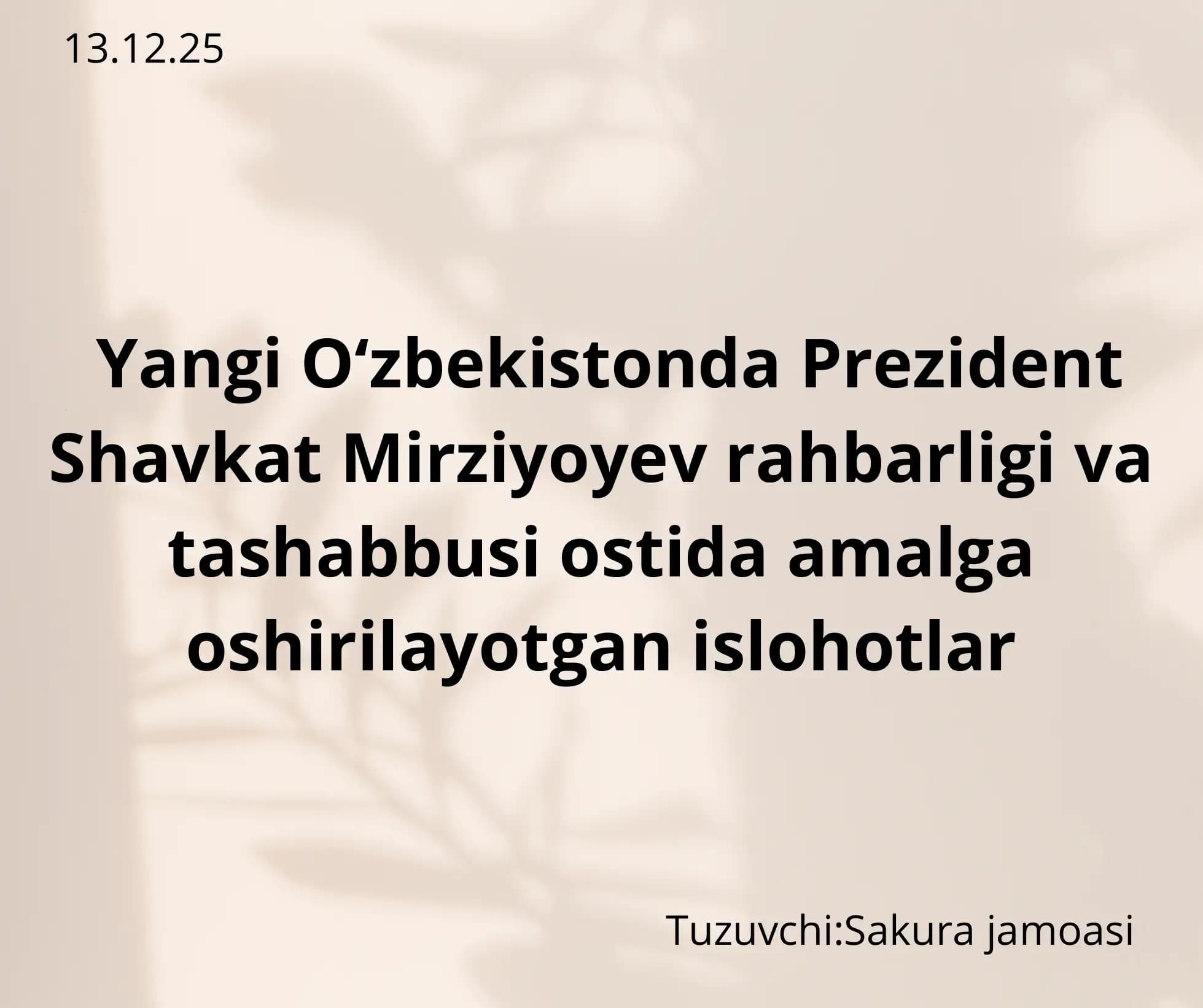 Yangilayotgan O‘zbekiston: milliy tiklanishdan milliy yuksalish sari