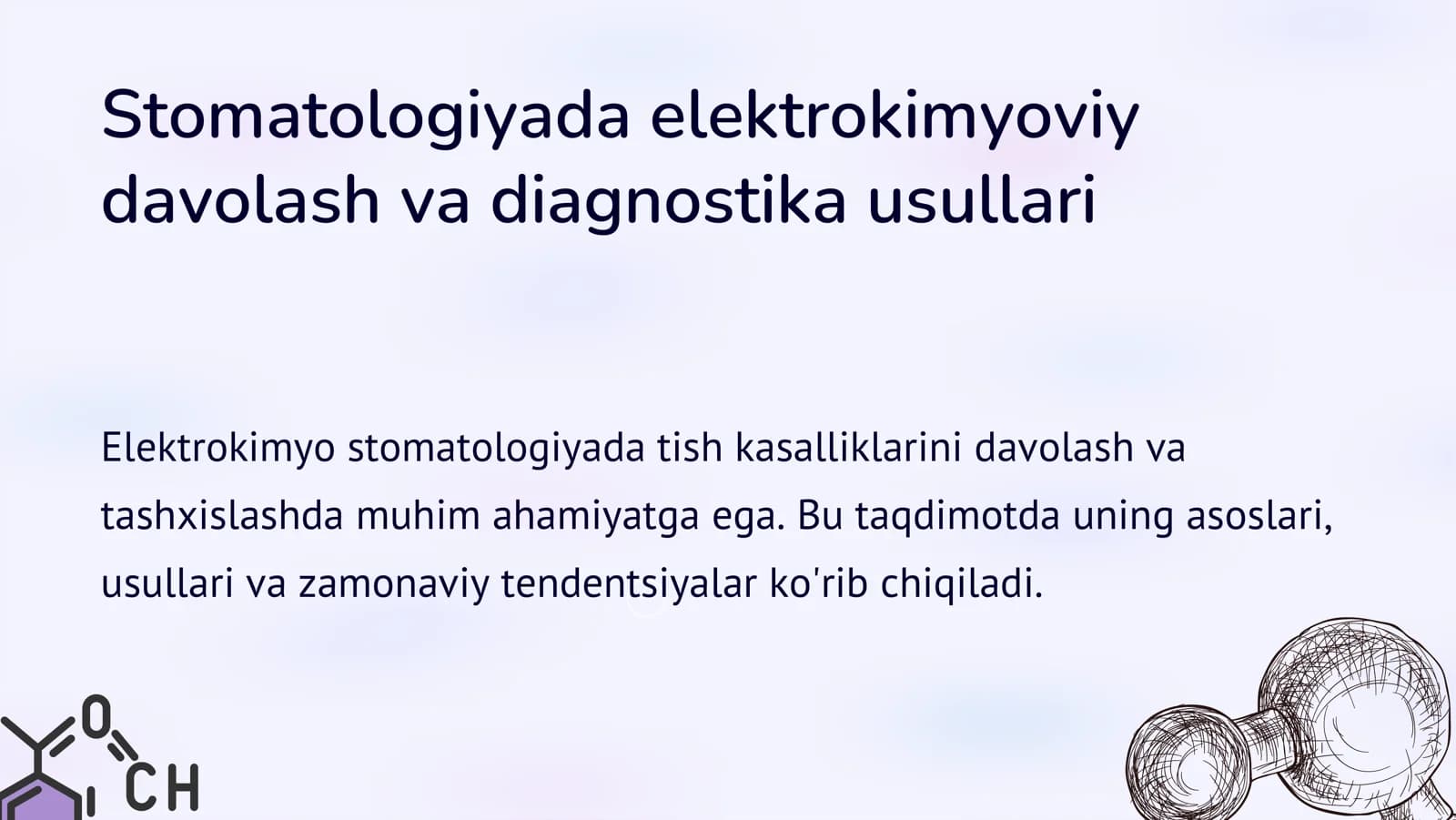 Stomatologiyada elektrokimyoviy davolash va diagnostika usullari