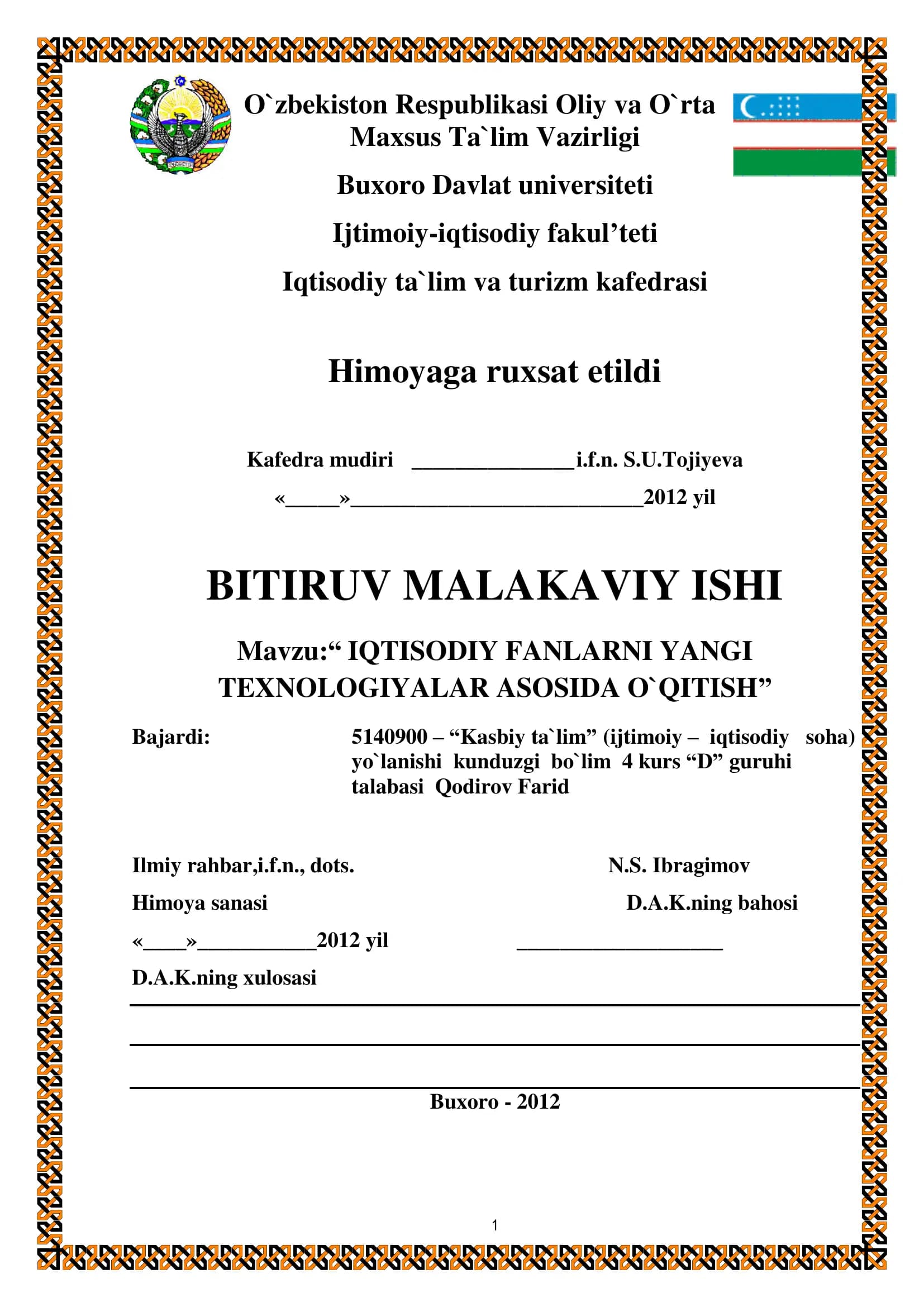 Iqtisodiy ta`lim va turizm kafedrasi