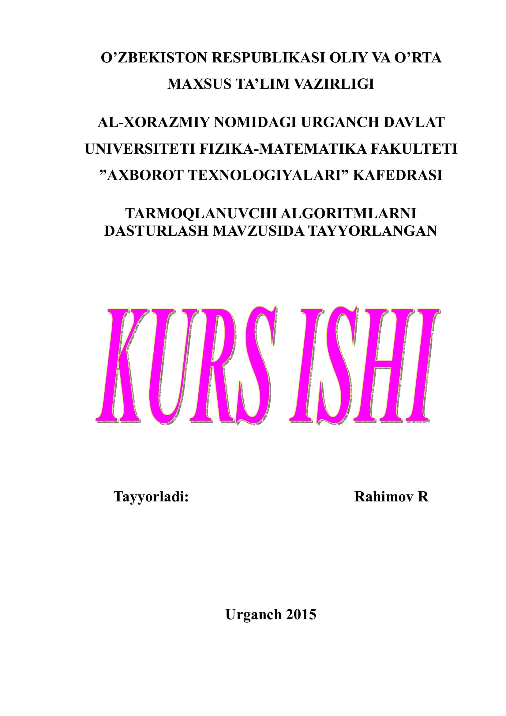 Tarmoqlanuvchi algoritmni dasturlash