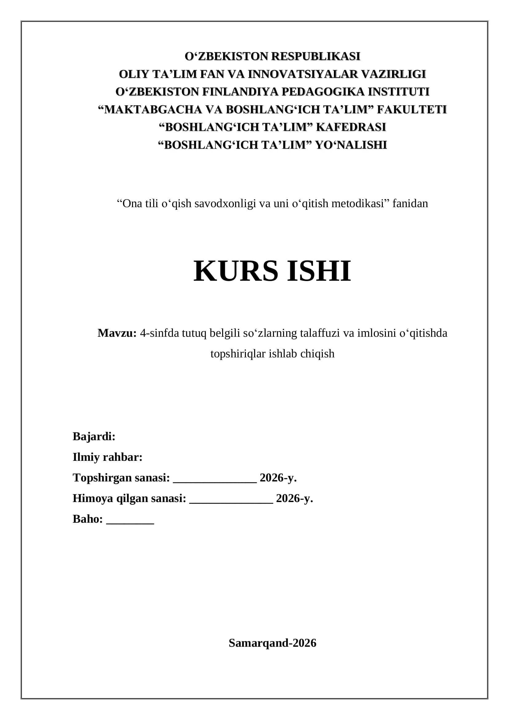 Ona tili oʻqish savodxonligi va uni oʻqitish metodikasi