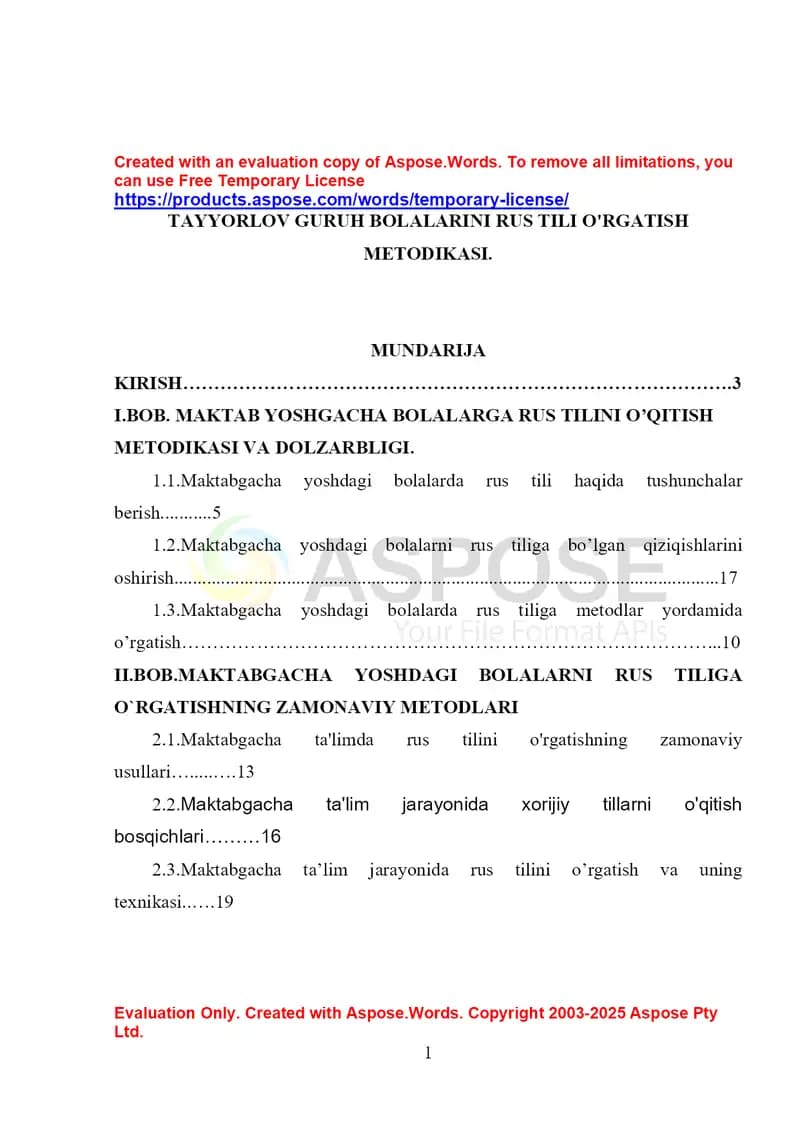 Tayyorlov guruh bolalarini rus tili o‘rgatish metodikasi