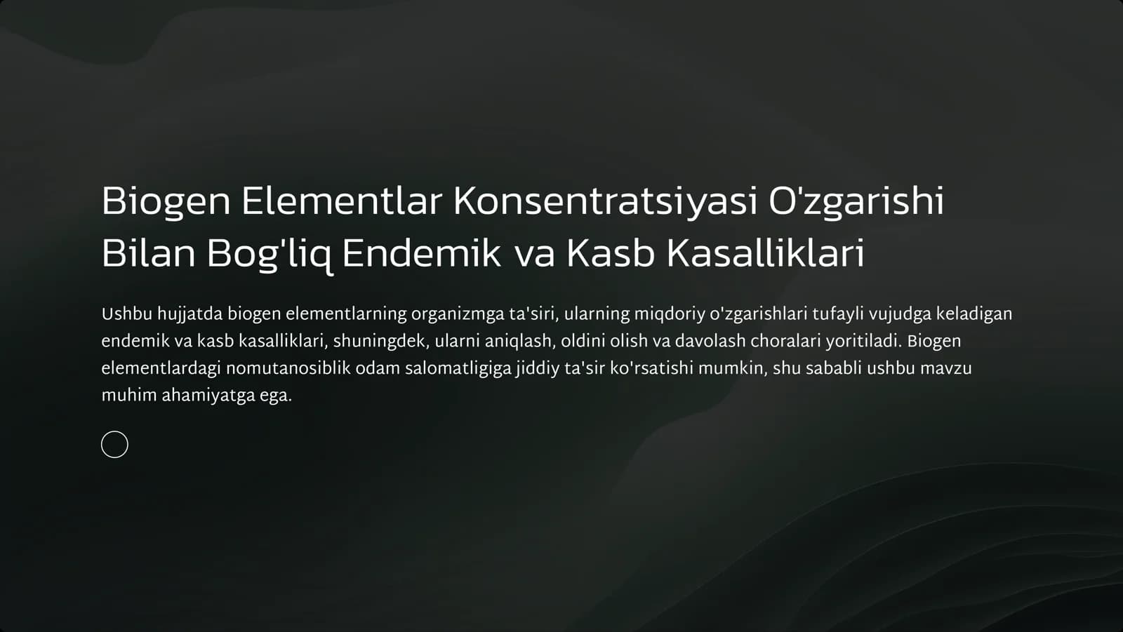 Biogen Elementlar Konsentratsiyasi O'zgarishi Bilan Bog'liq Endemik va Kasb Kasalliklari