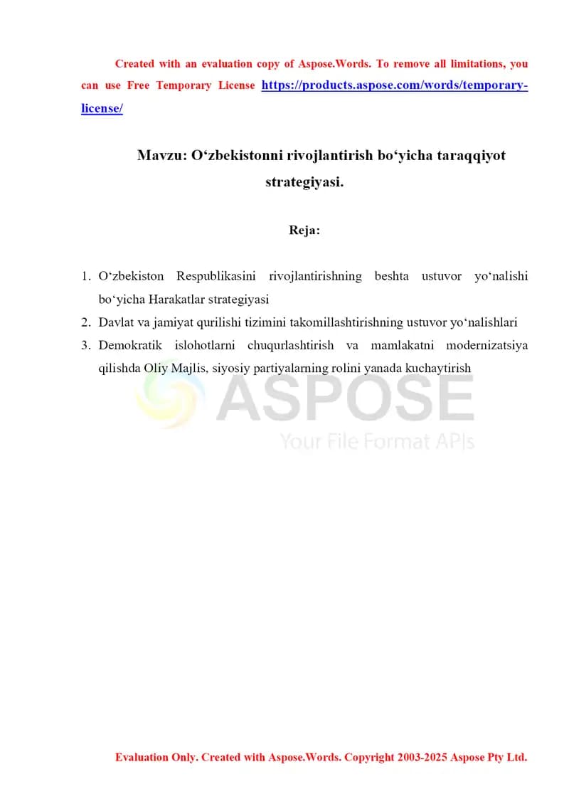 Oʻzbekistonni rivojlantirish boʻyicha taraqqiyot strategiyasi