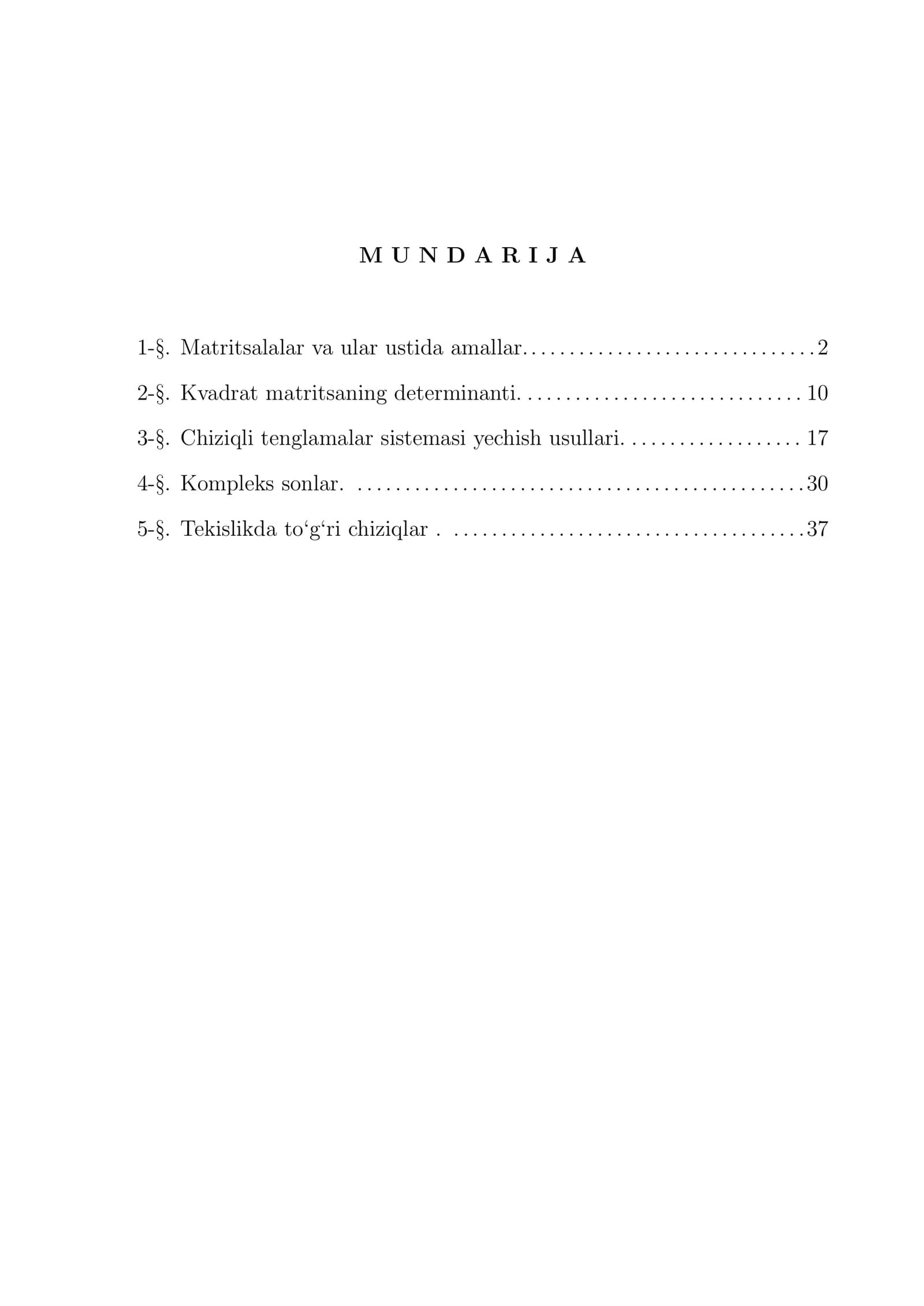 Matritsalalar va ular ustida amallar
