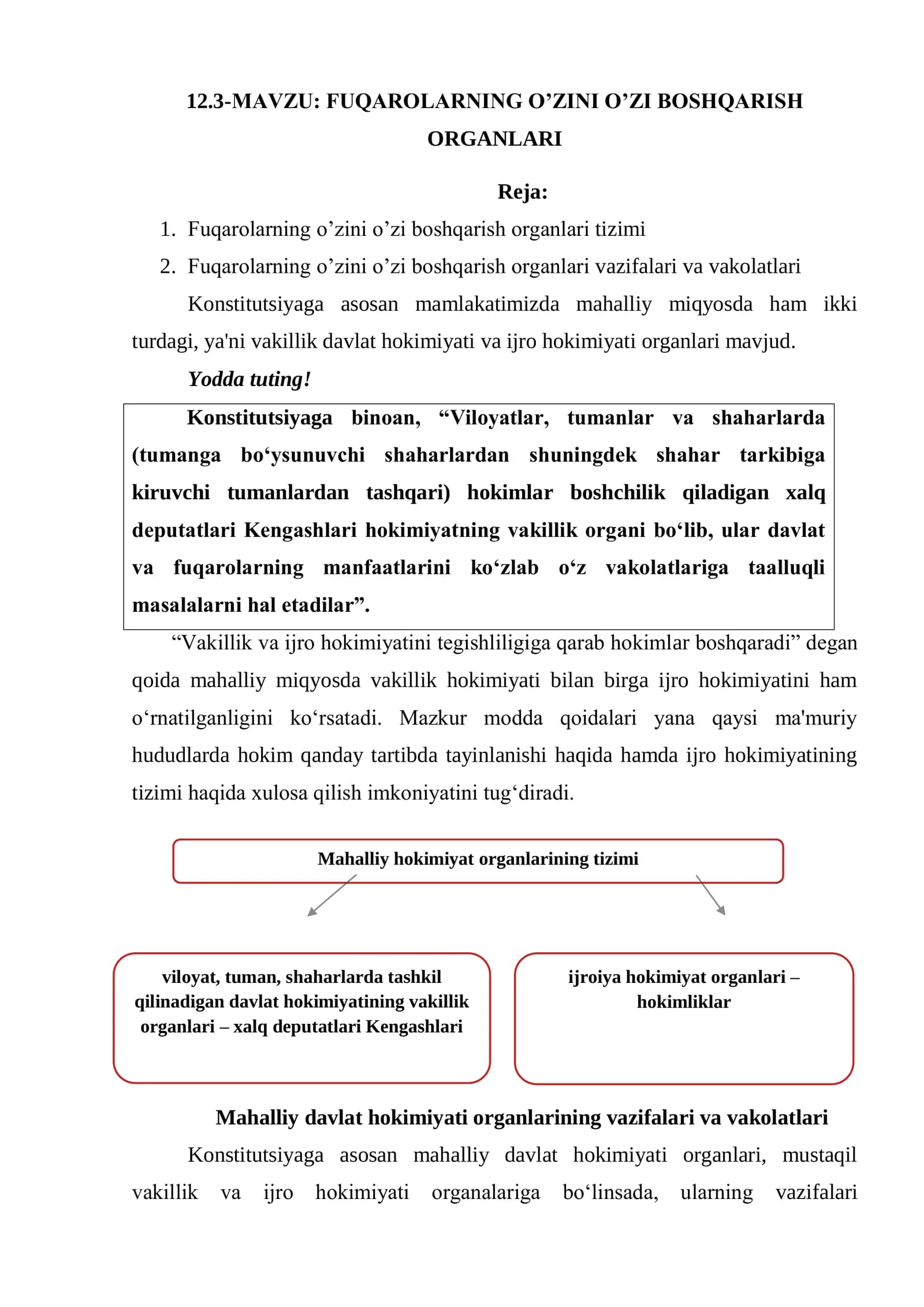 FUQAROLARNING O’ZINI O’ZI BOSHQARISH ORGANLARI