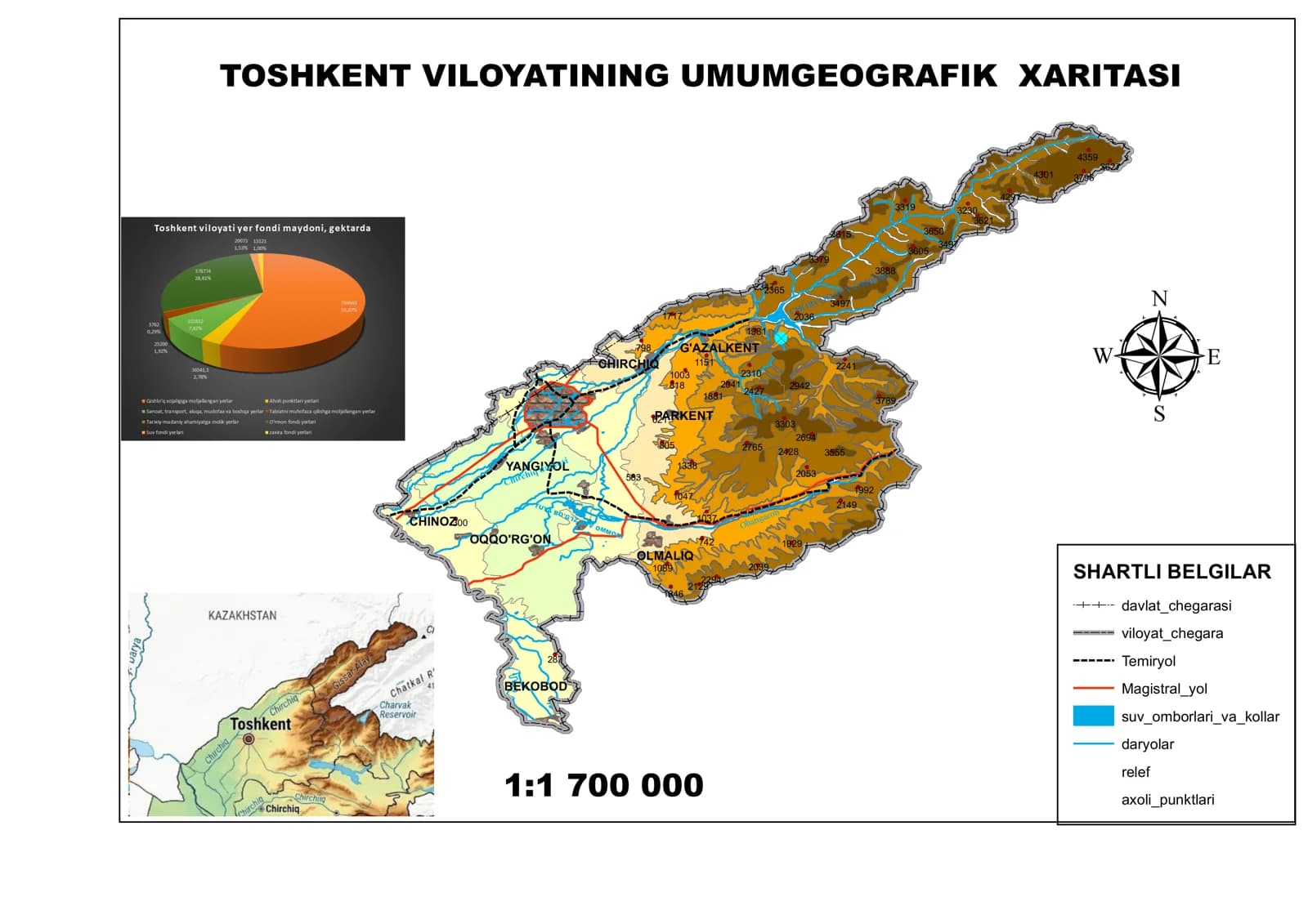TOSHKENT VILOYATINING UMUMGEOGRAFIK XARITASI