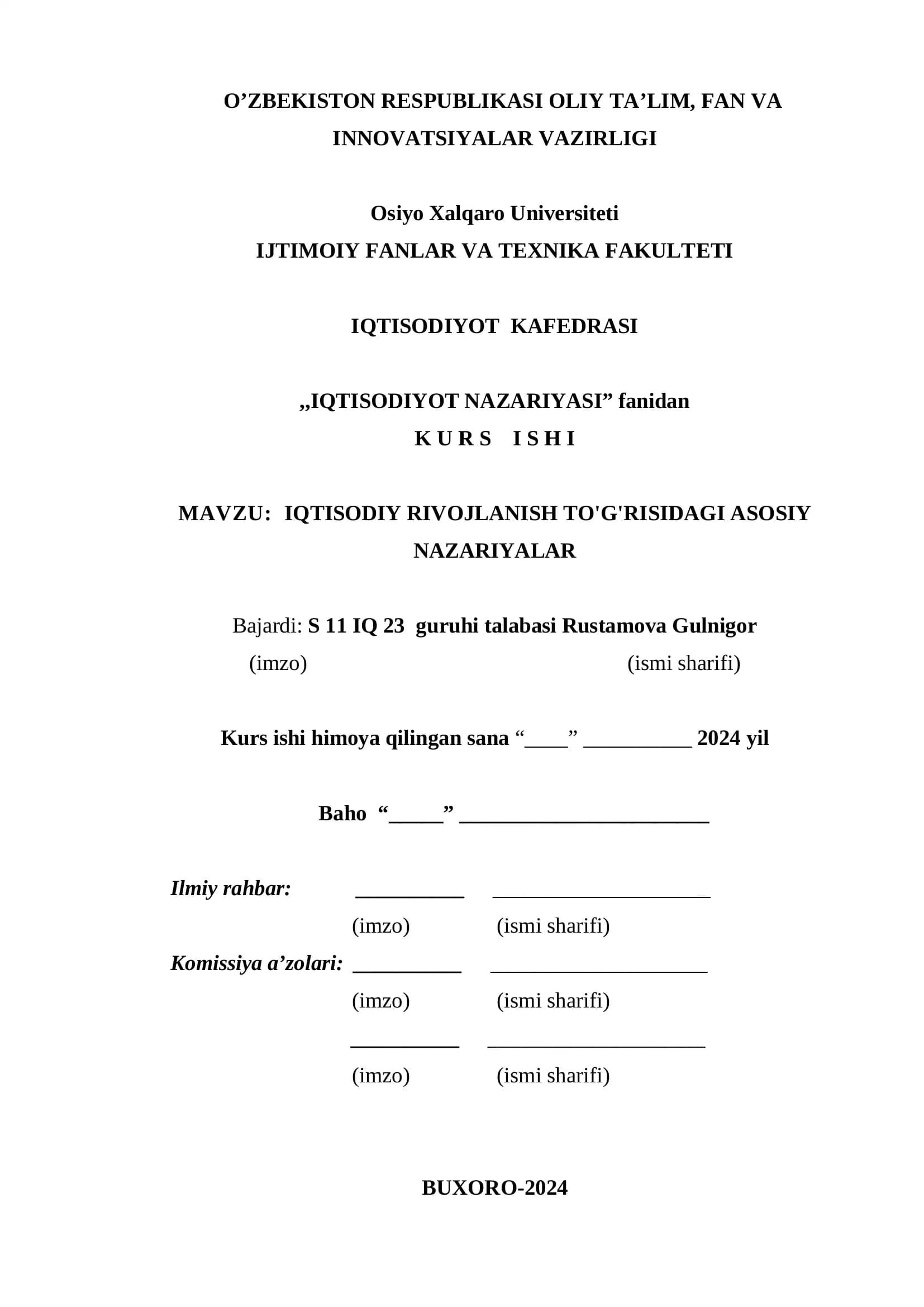 IQTISODIYOT RIVOJLANISH TO'G'RISIDAGI ASOSIY NAZARIYALAR