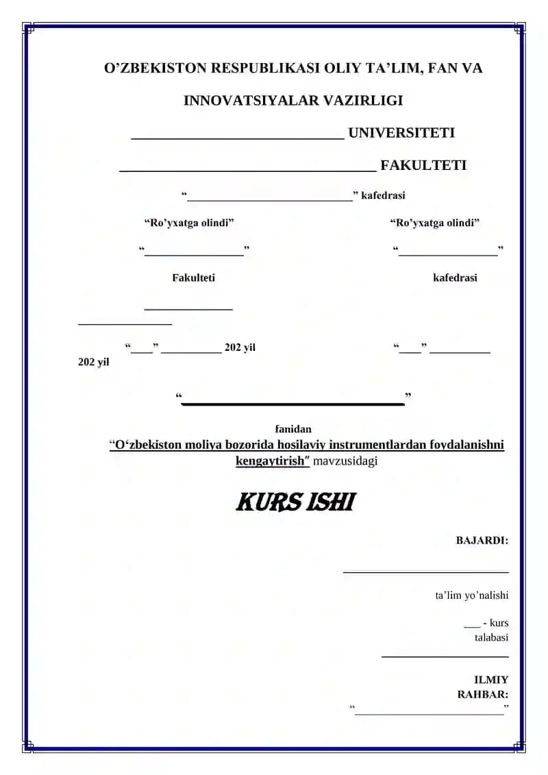 O‘zbekiston moliya bozorida hosilaviy instrumentlardan foydalanishni kengaytirish