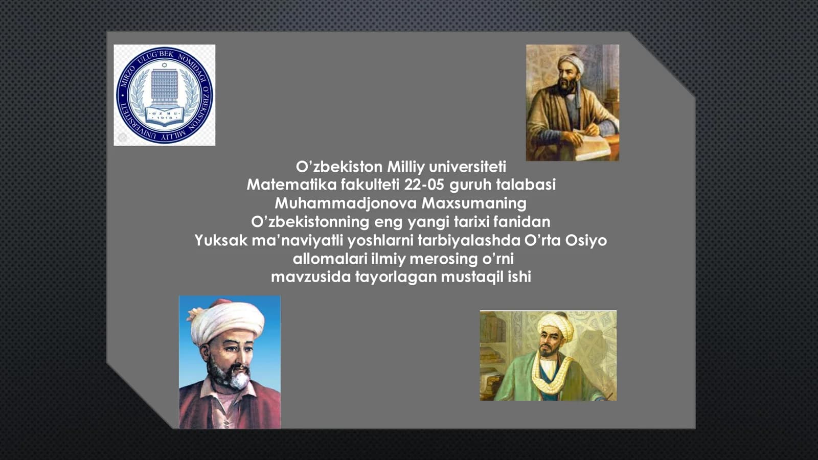 Yuksak ma'naviyatli yoshlarni tarbiyalashda O'rta Osiyo allomalari