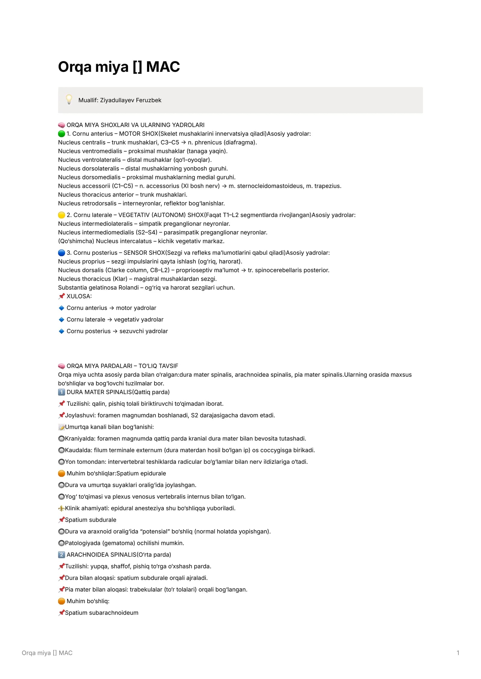 ORQA MIYA SHOXLARI VA ULARNING YADROLARI