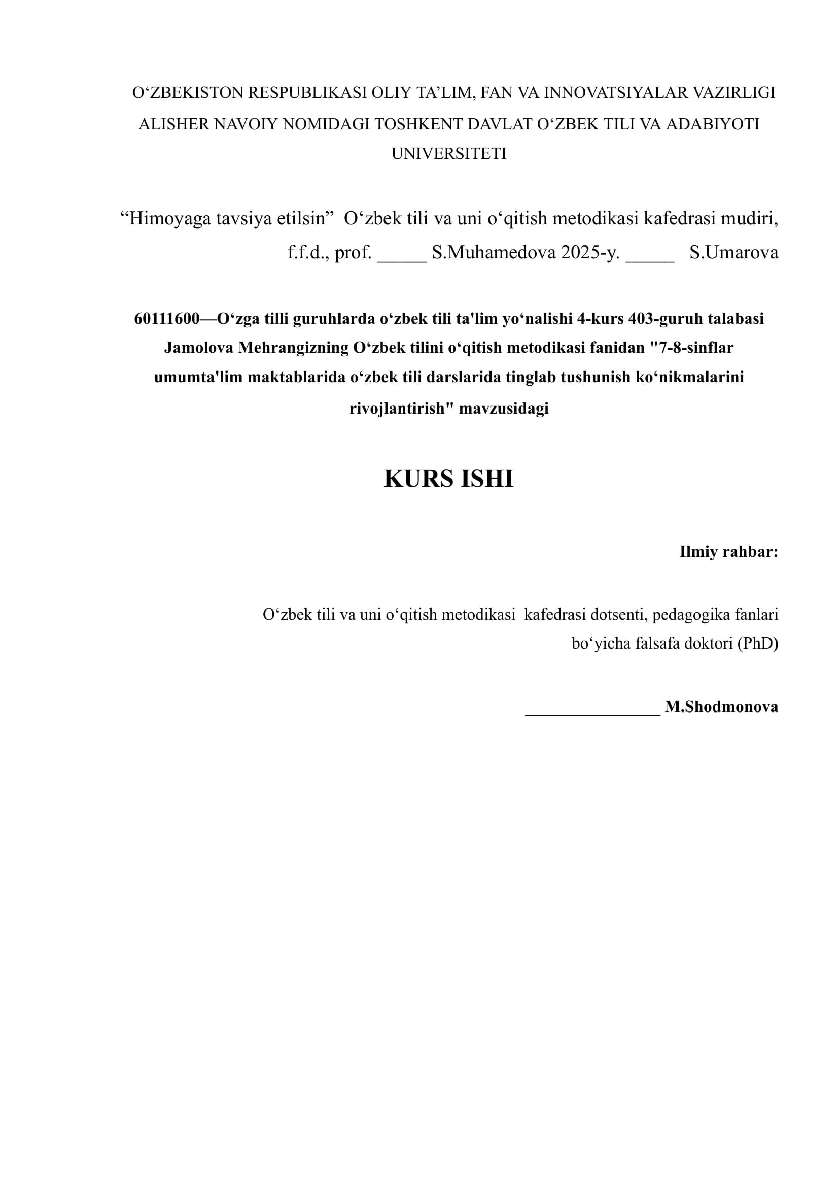 7-8-sinflar umumta'lim maktablarida o‘zbek tili darslarida tinglab tushunish ko‘nikmalarini rivojlantirish