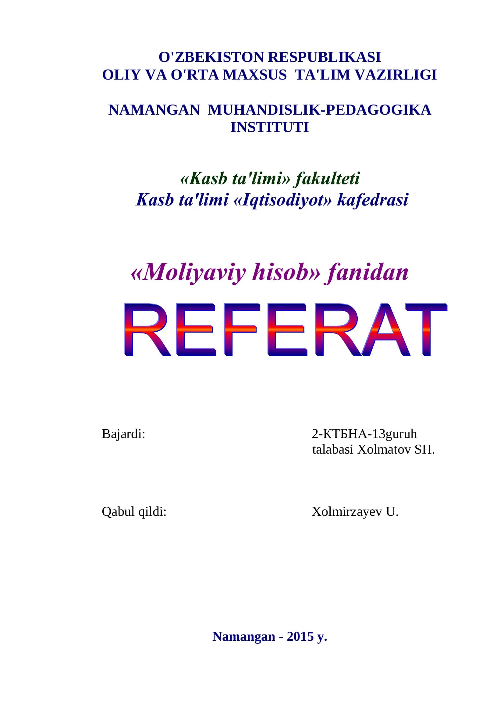 MAHSULОT TANNARXI KALKULATSIYA QILISH USULLARI