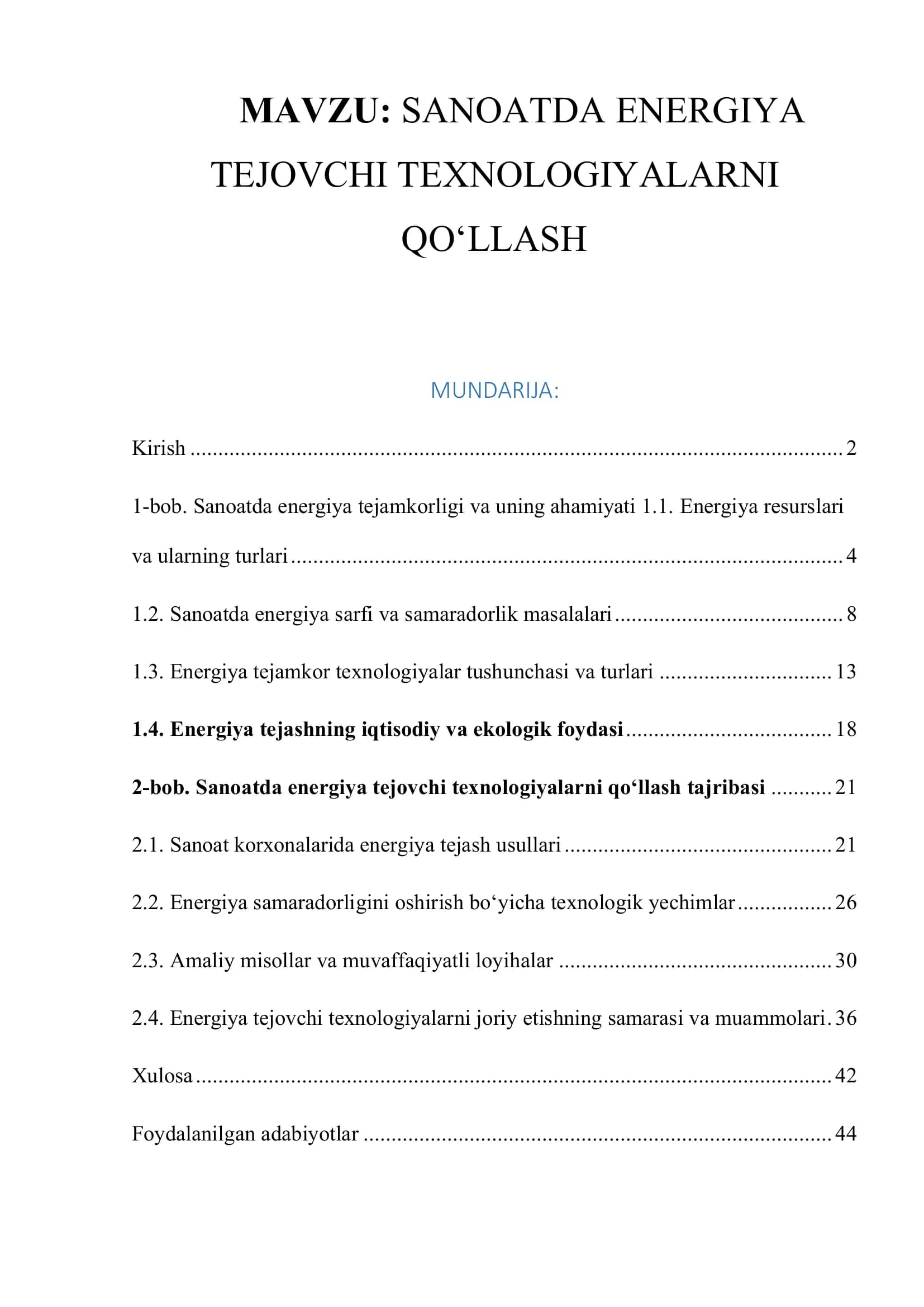SANOATDA ENERGIYA TEJOVCHI TEXNOLOGIYALARNI QO‘LLASH