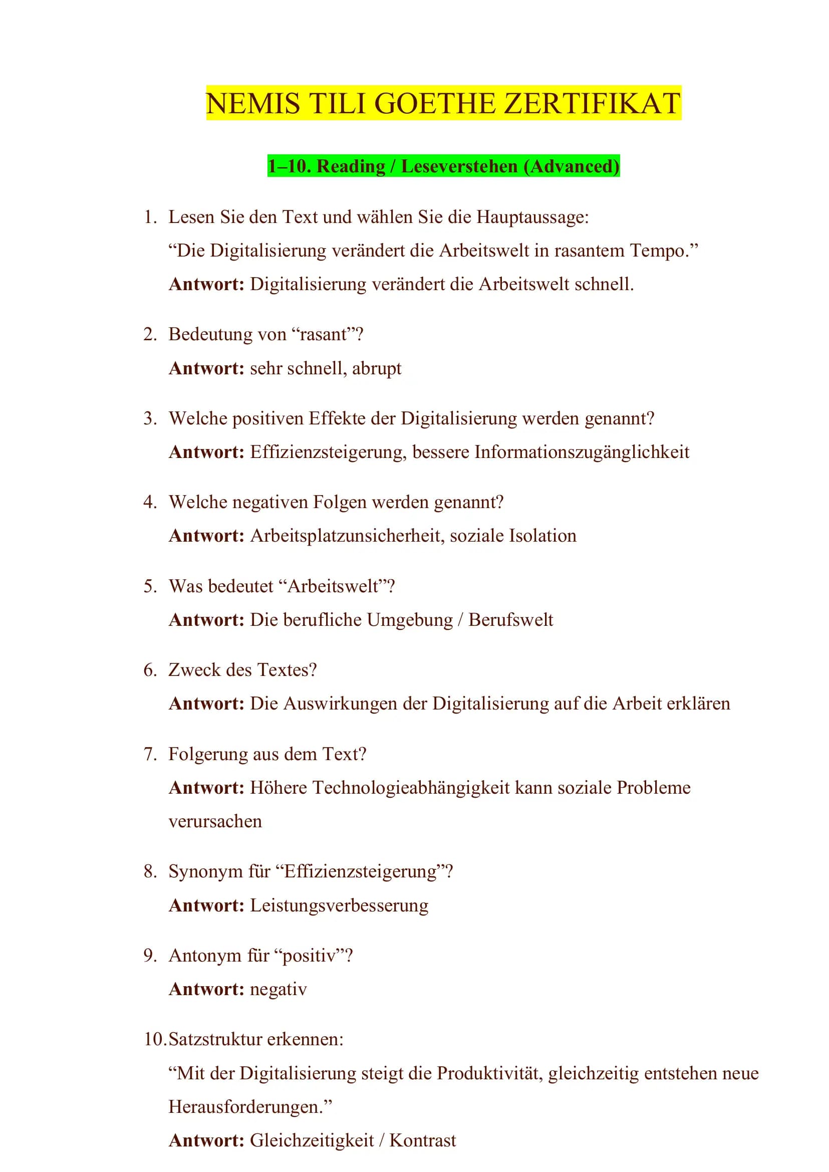 NEMIS TILI GOETHE ZERTIFIKAT