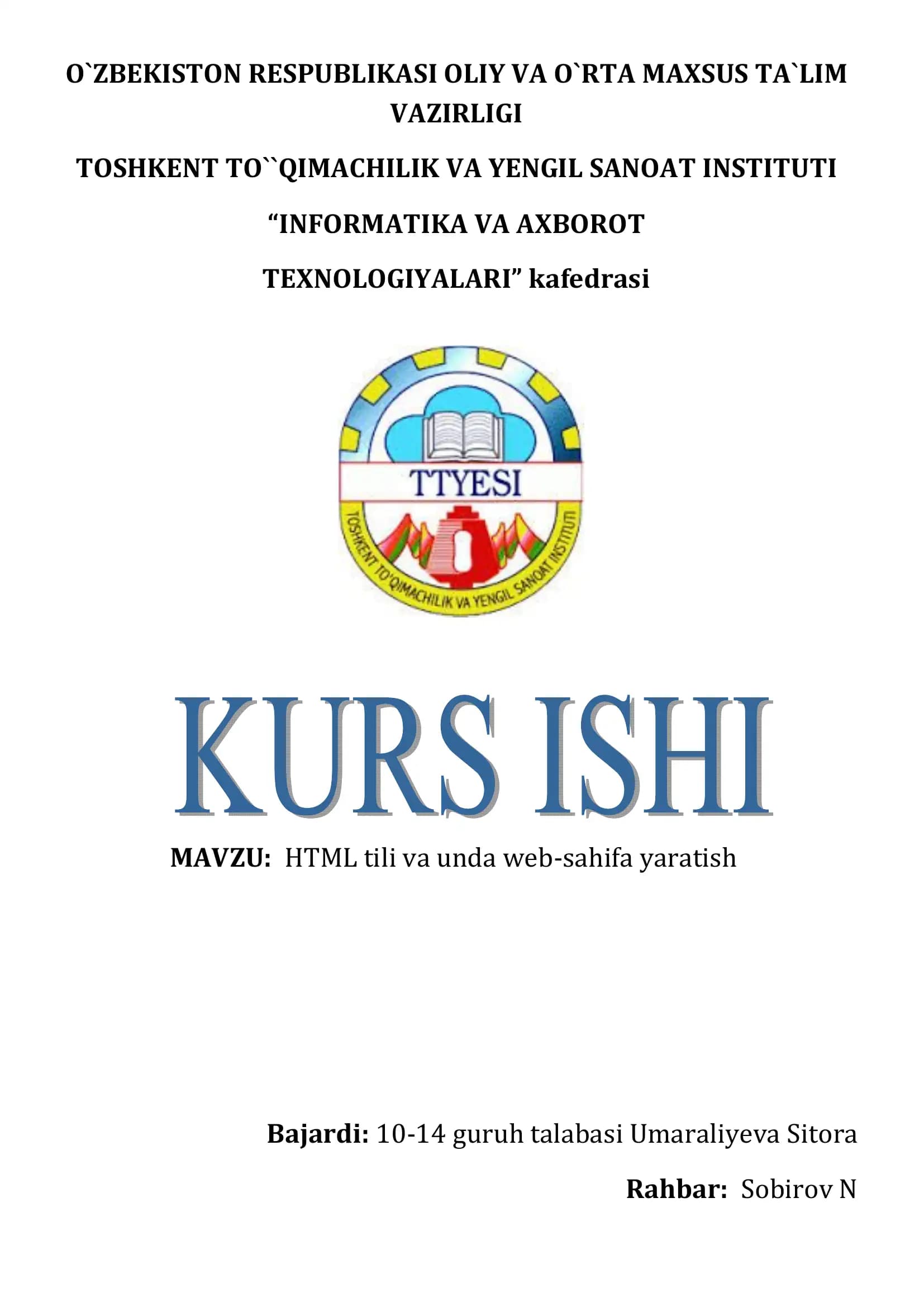 HTML tili va unda web-sahifa yaratish