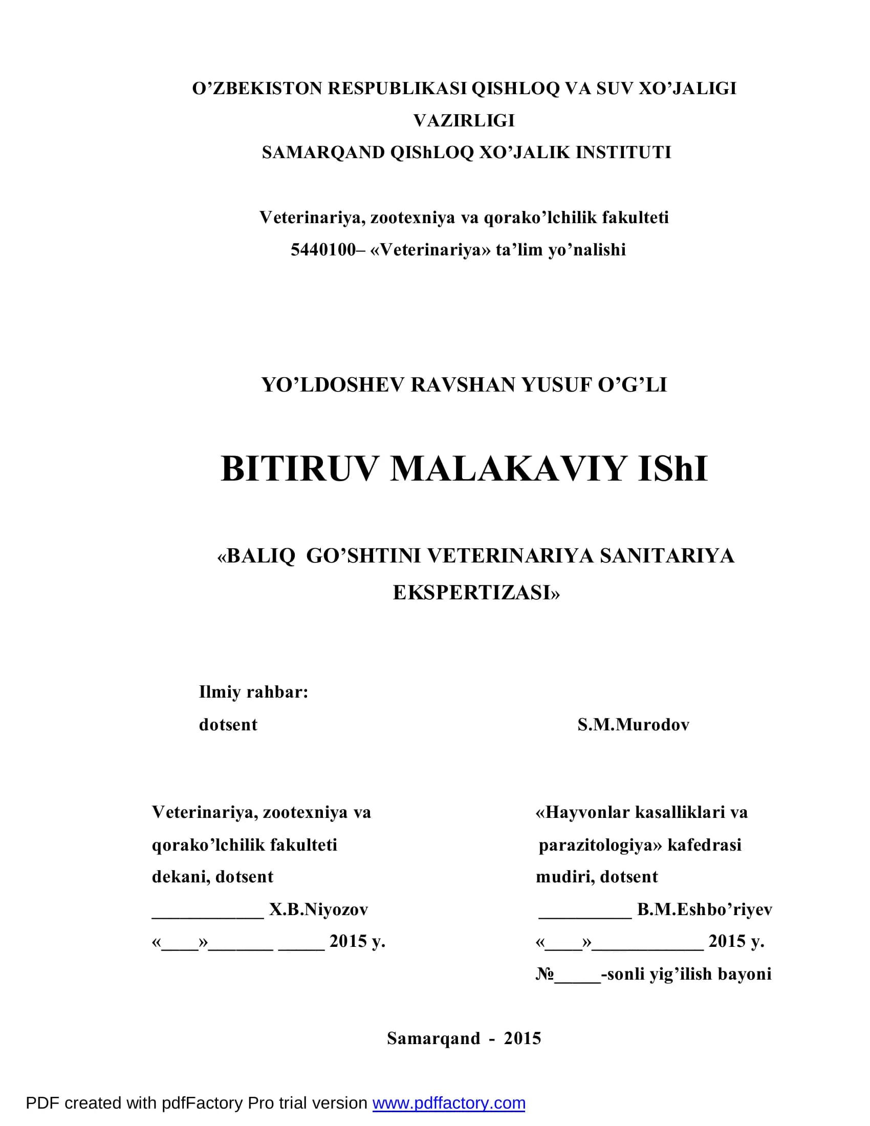 Balıq go'shtini veterinariya sanitariya ekspertizasi