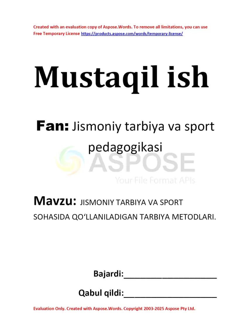Jismoniy tarbiya va sport sohasida qo‘llaniladigan tarbiya metodlari