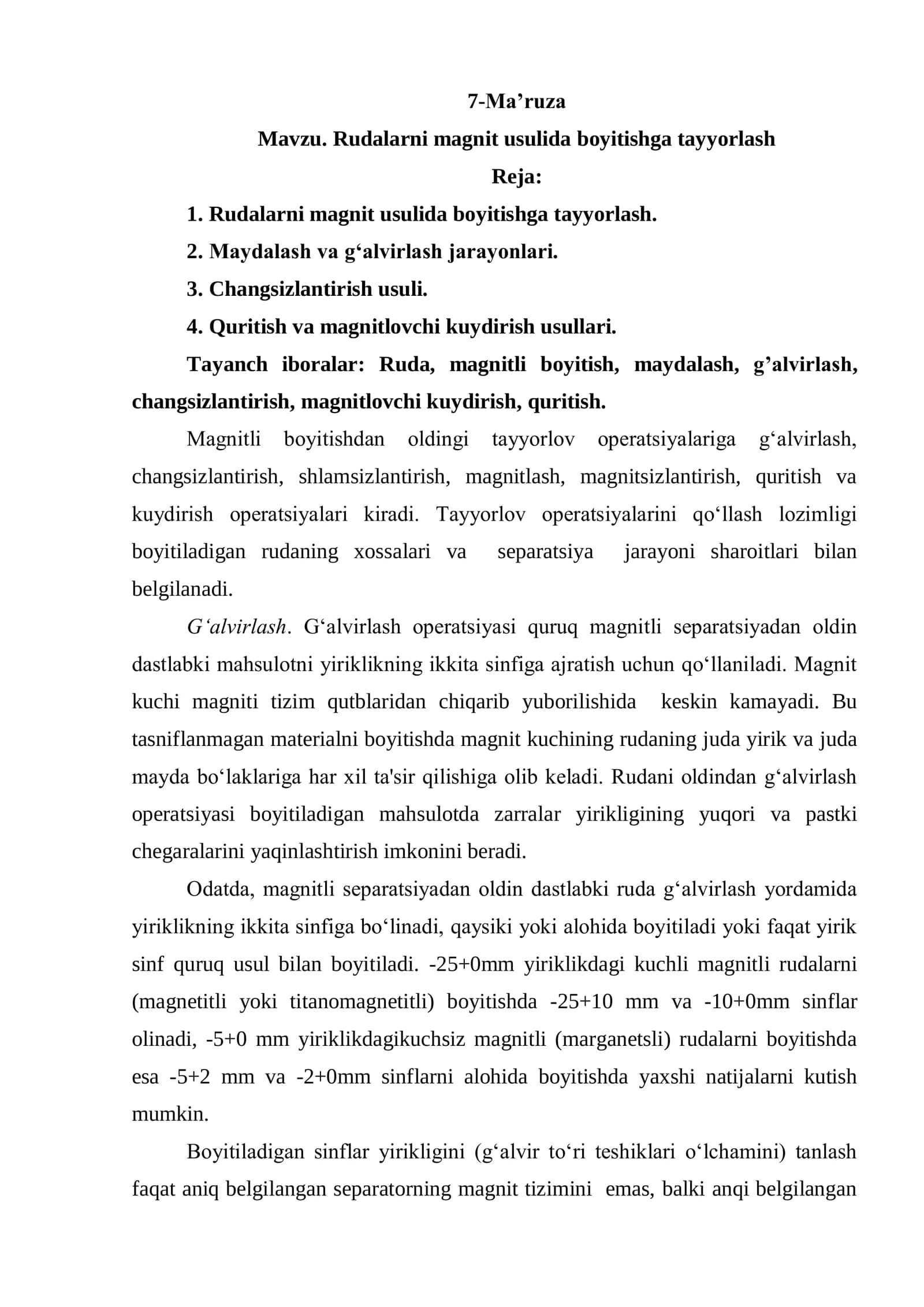 Rudalarni  magnit usulida boyitishga tayyorlash