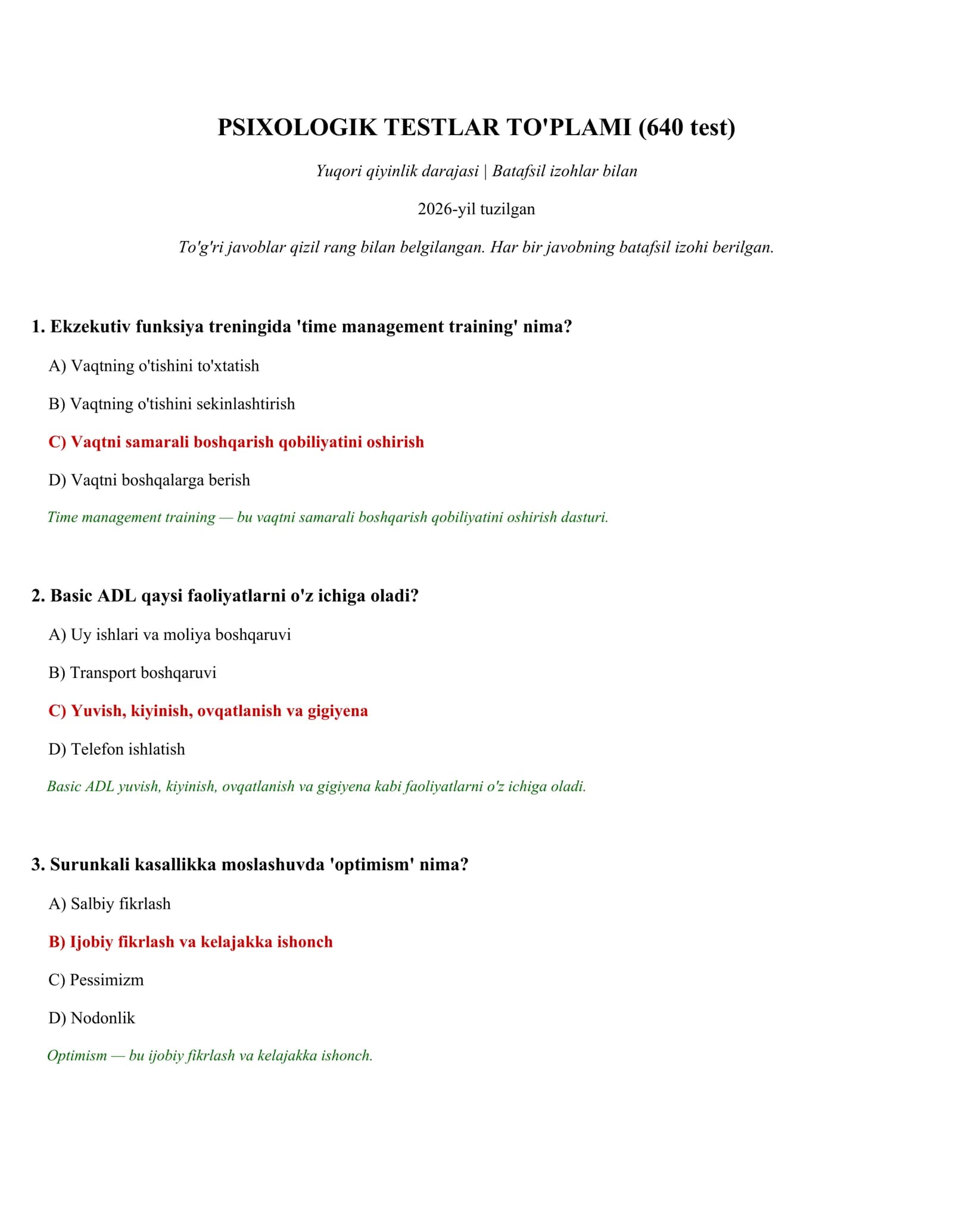 PSIXOLOGIK TESTLAR TO'PLAMI (640 test)