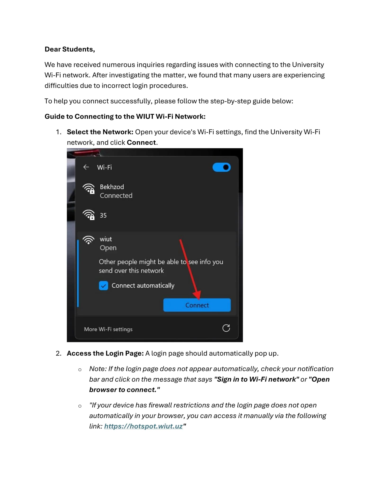 Guide to Connecting to the WIUT Wi-Fi Network