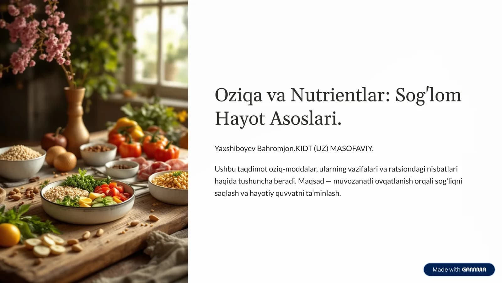 Oziqa va Nutrientlar: Sog'lom Hayot Asoslari.
