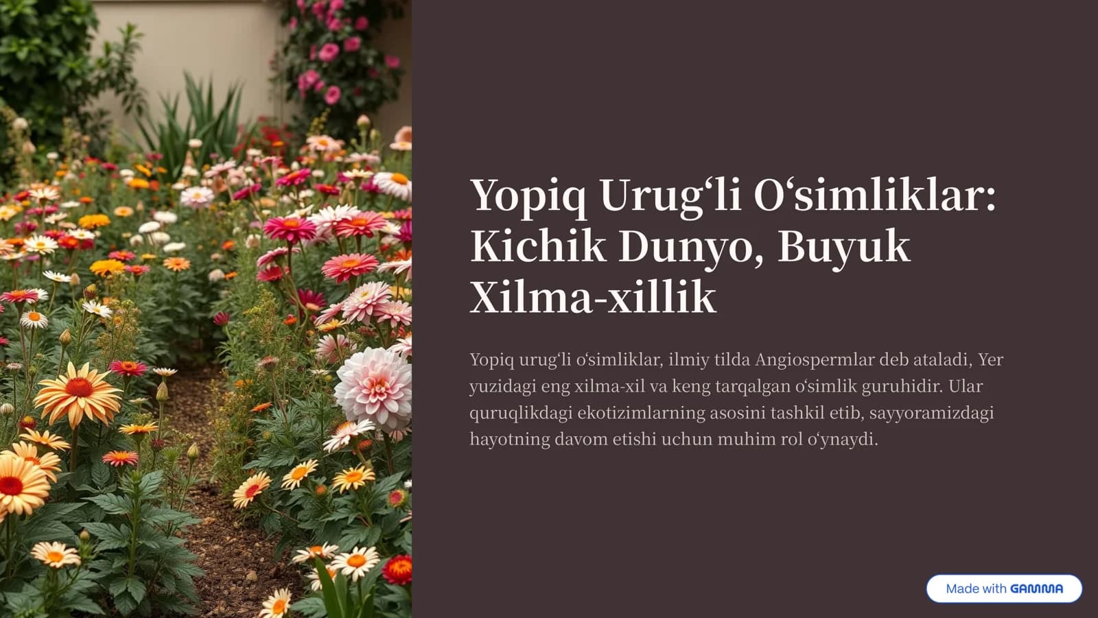 Yopiq Urug»li O»simliklar: Kichik Dunyo, Buyuk Xilma-xillik