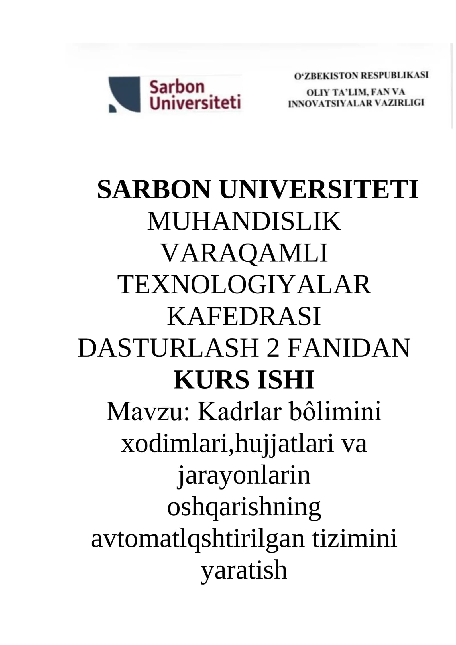KADRLAR BÔLIMINI XODIMLARI