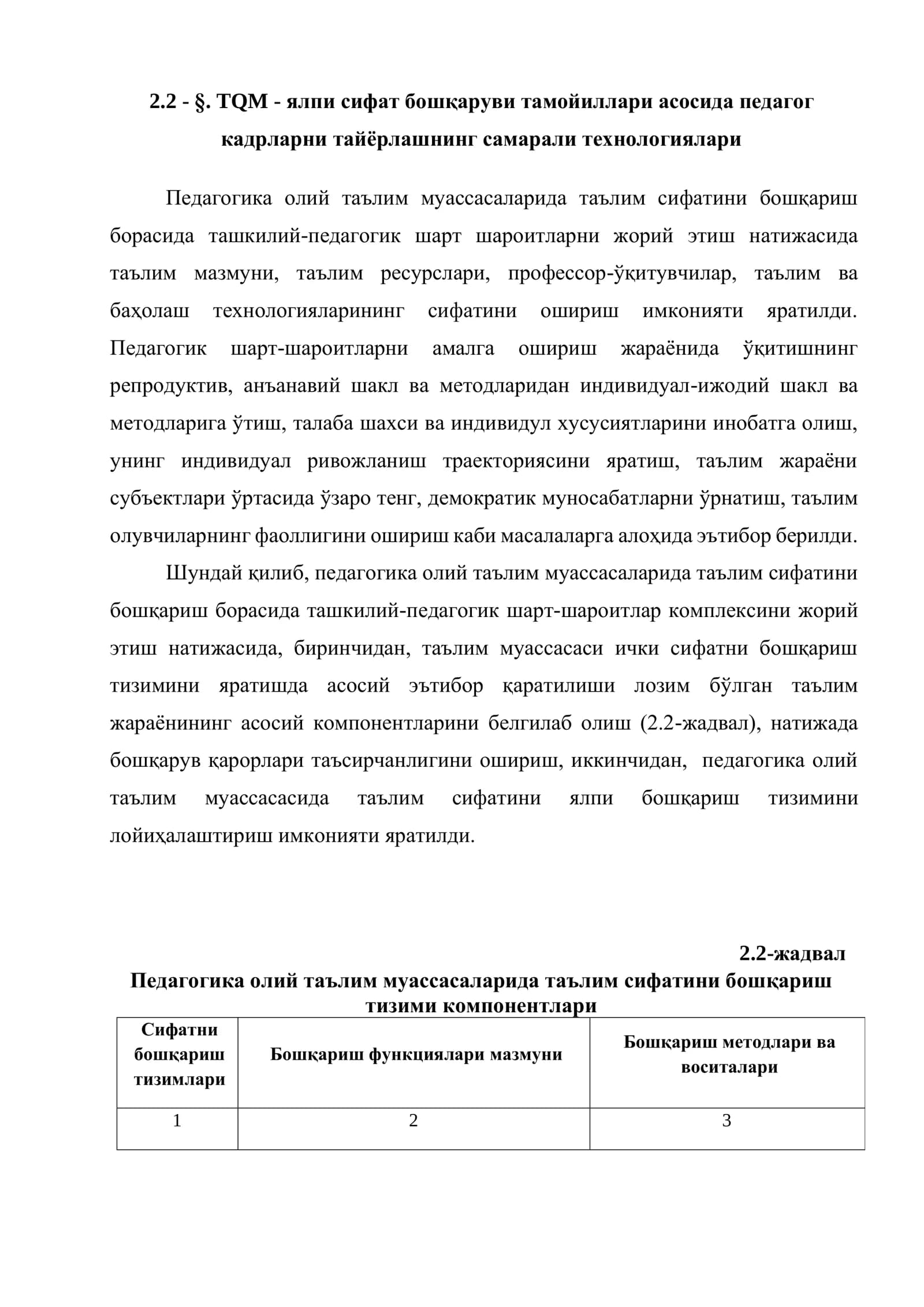 TQM - yalpi sifat boshqaruvi tamoyillari asosida pedagog kadrlarni tayyorlashning samarali texnologiyalari