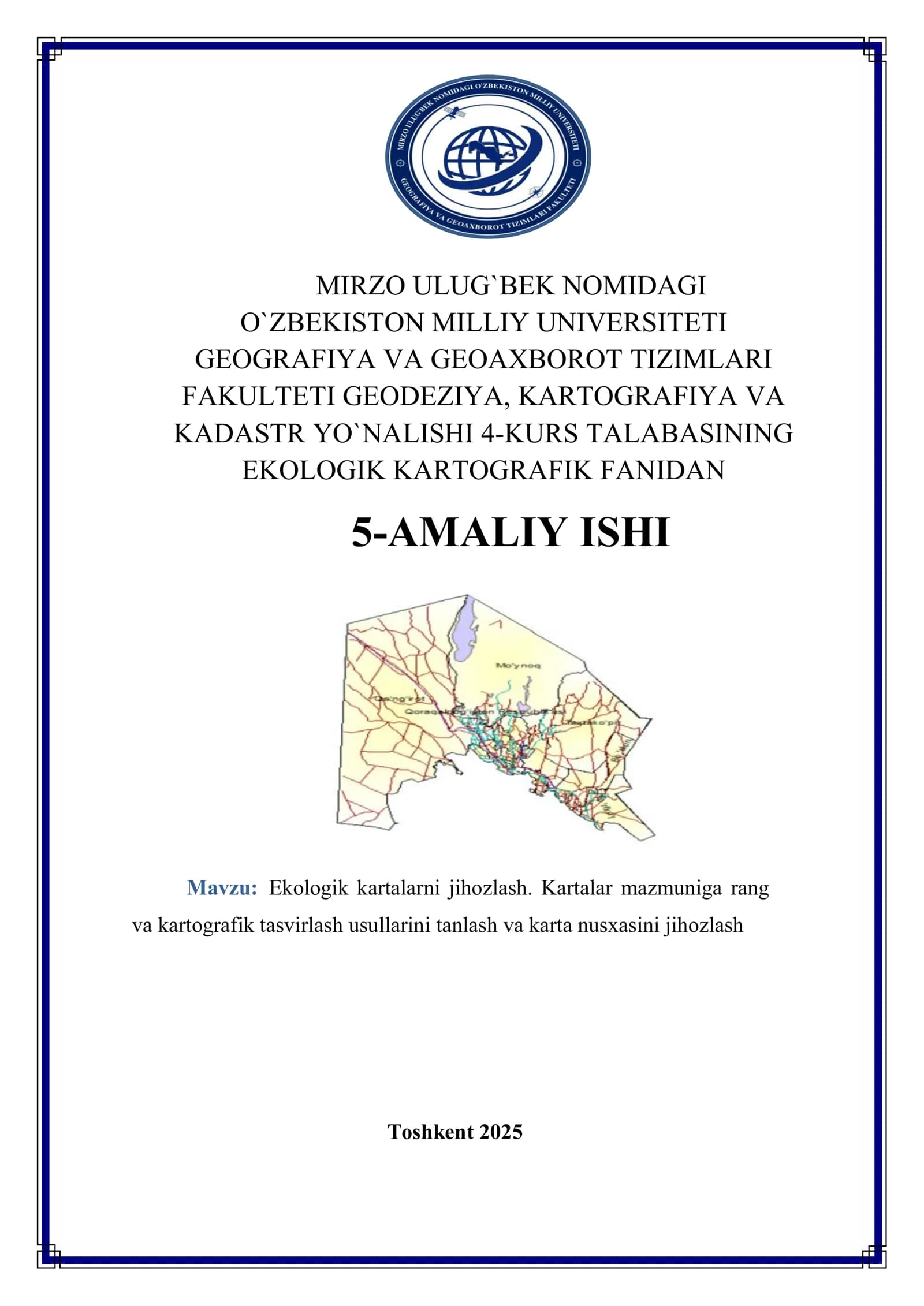 Ekologik kartalarni jihozlash. Kartalar mazmuniga rang va.kartografik tasvirlash usullarini tanlash va karta nusxasini jihozlash