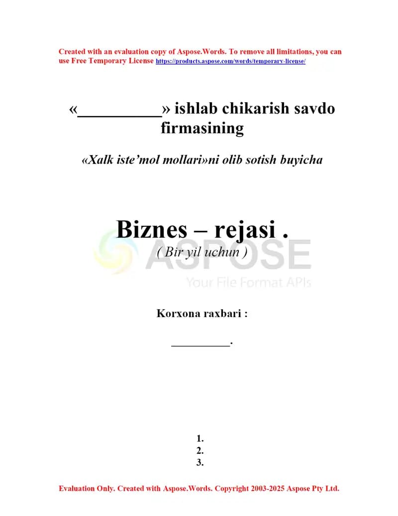 Xalq iste’mol mollari biznes rejasi