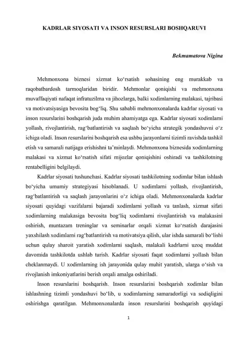 Kadrlar siyosati va inson resurslari boshqaruvini