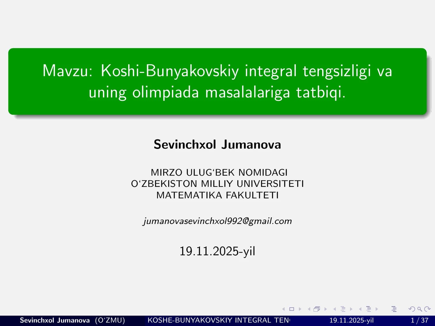 Koshi-Bunyakovskiy integral tengsizligi va