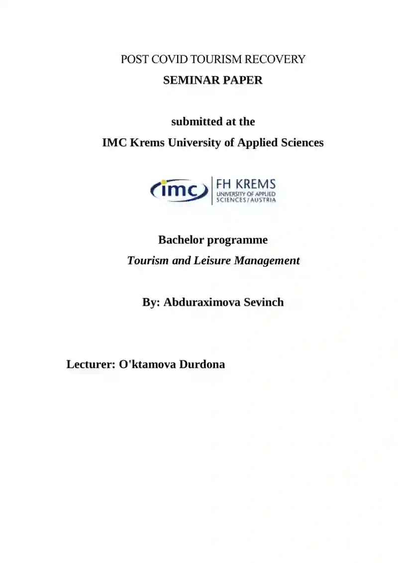 Post COVID Tourism Recovery Seminar Paper