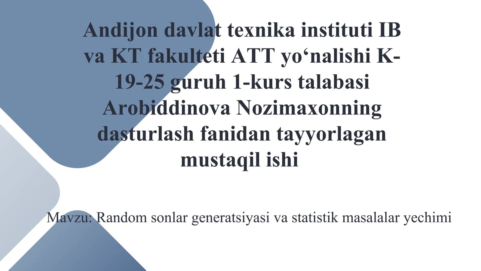 Random sonlar generatsiyasi va statistik masalalar yechimi