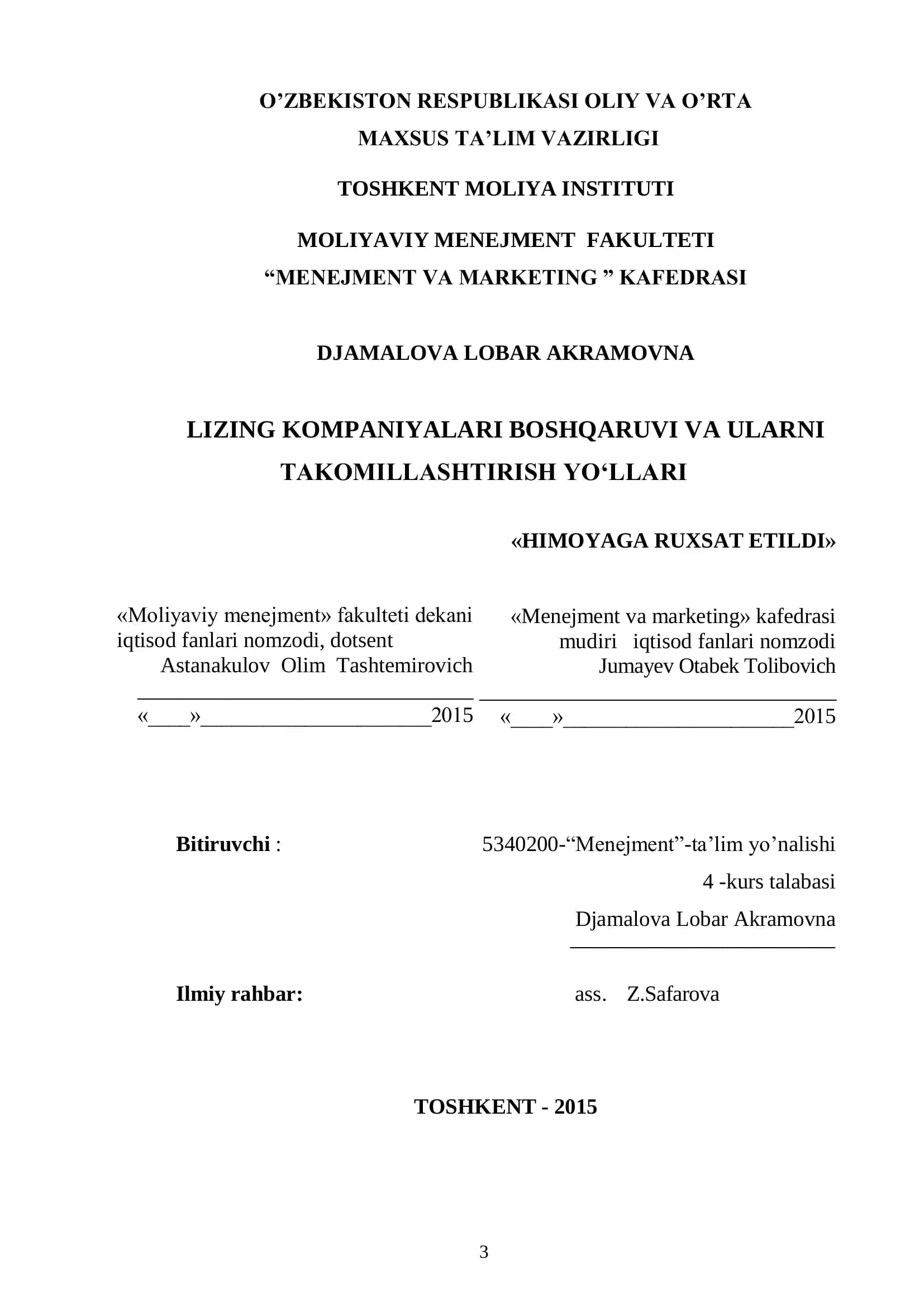Lizing Kompaniyalari Boshqaruv va Ularni Takomillashtirish Yo'llari