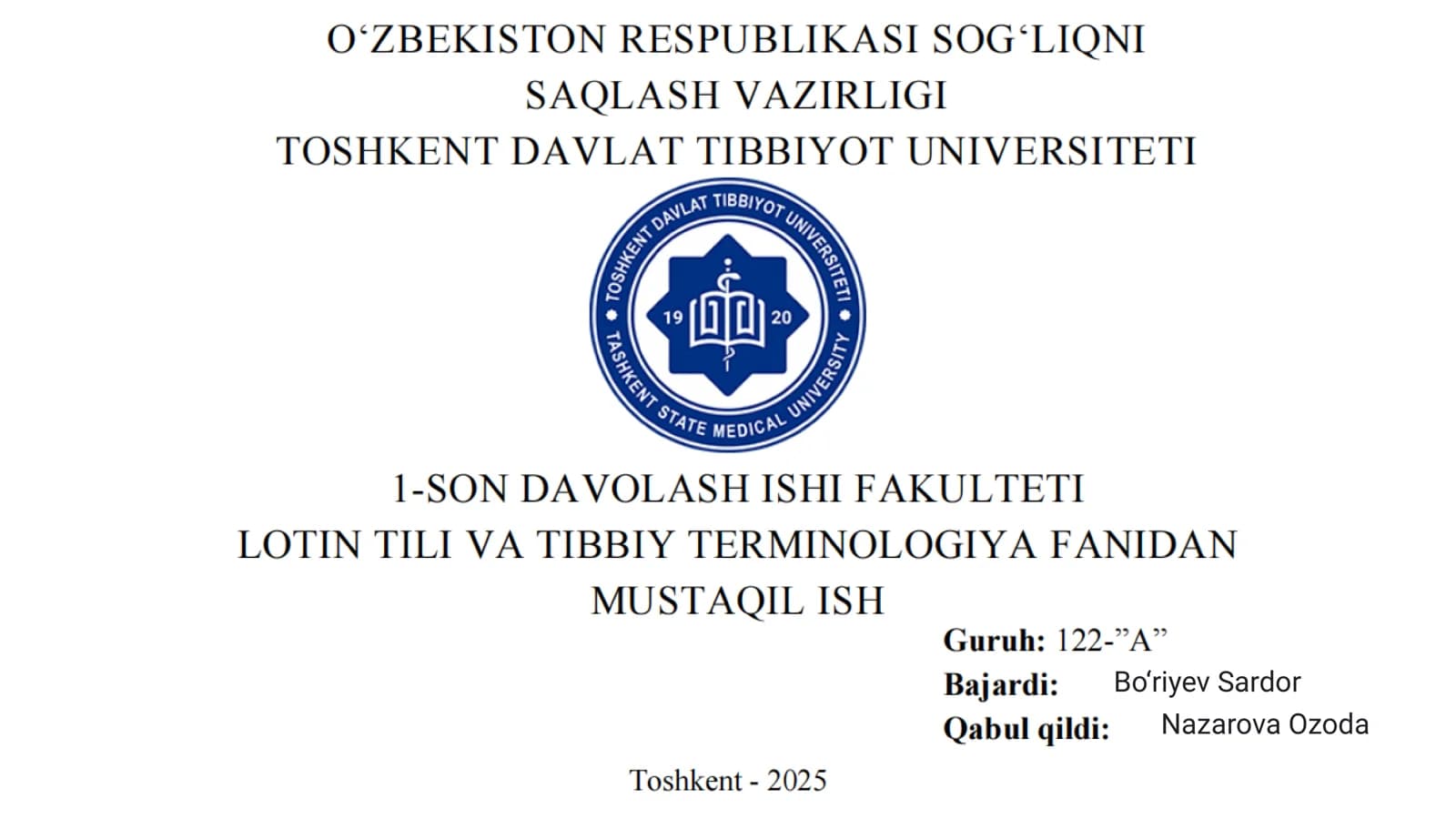 So‘z yasalishi va Klinik Terminshunoslikda -osis, -iasis, -ismus, -oma suffikslari. Qisqartma so’zlar. Yunon-lotin dubletlari va yakka TE