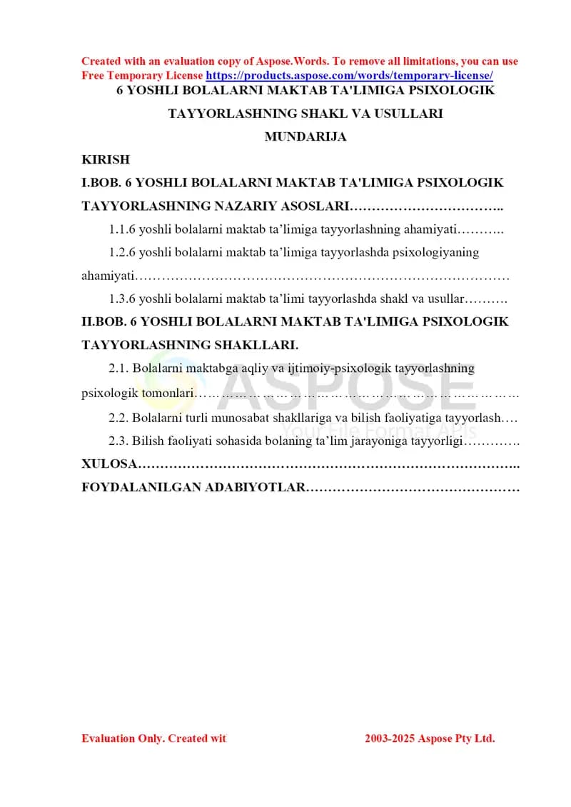 6 yoshli bolalarni maktab ta’limiga psixologik tayyorlashning shakl va usullari