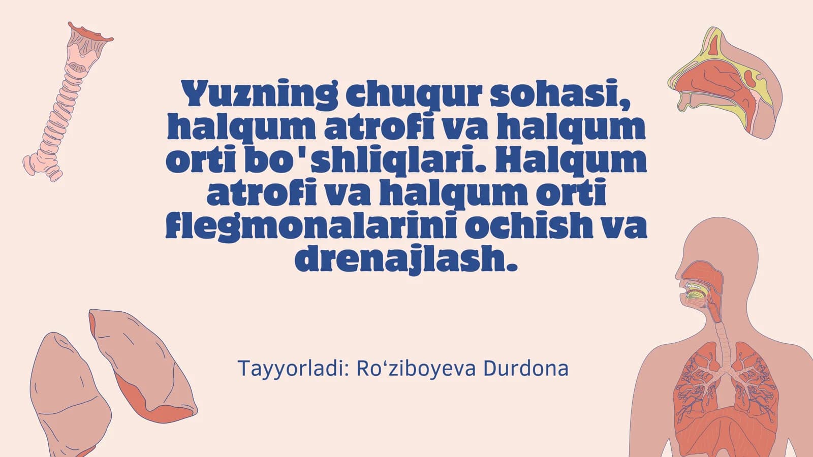 Yuzning chuqur sohasi, halqum atrofi va halqum orti bo'shliqlari. Halqum atrofi va halqum orti flegmonalarini ochish va drenajlash.