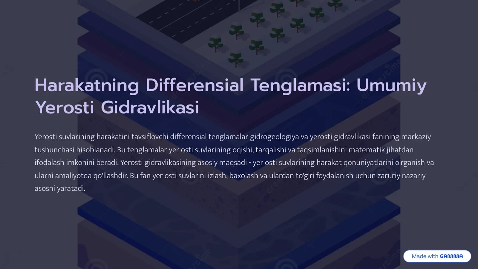 umumiy va yer osti gidravlikasi fanidan harakatning differensial tenlamasi