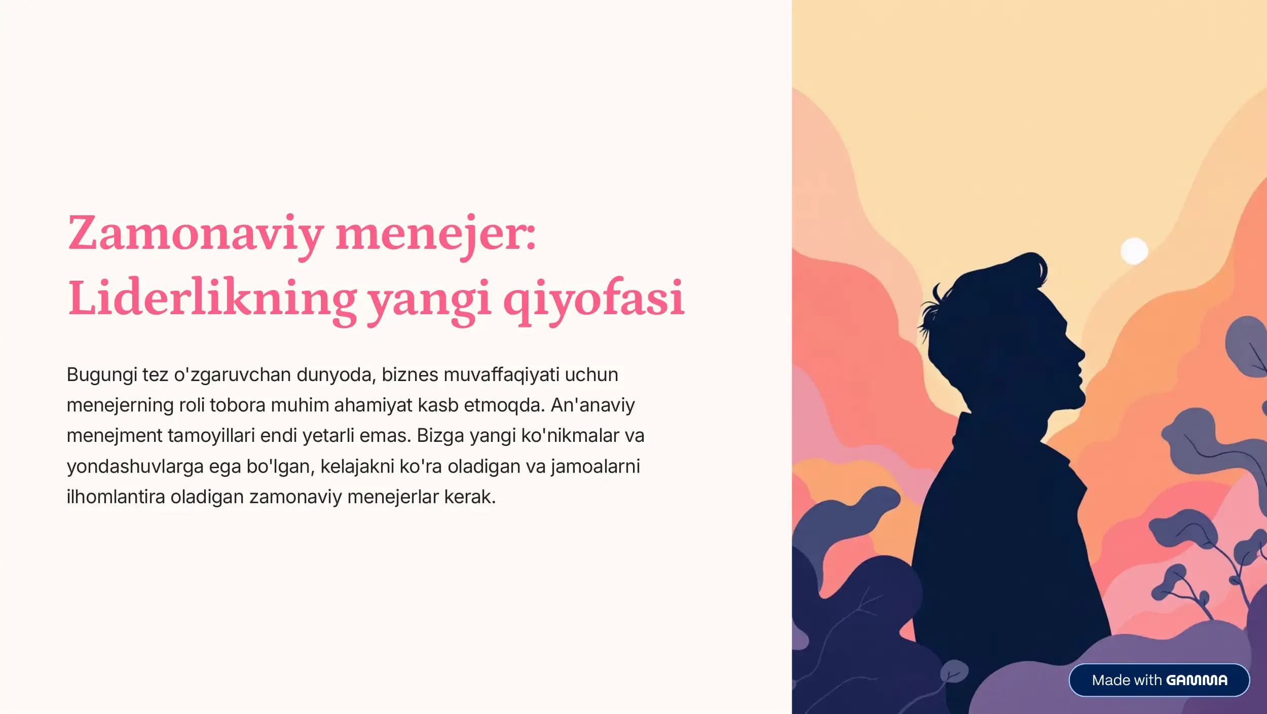 Zamonaviy menejer: Liderlikning yangi qiyofasi