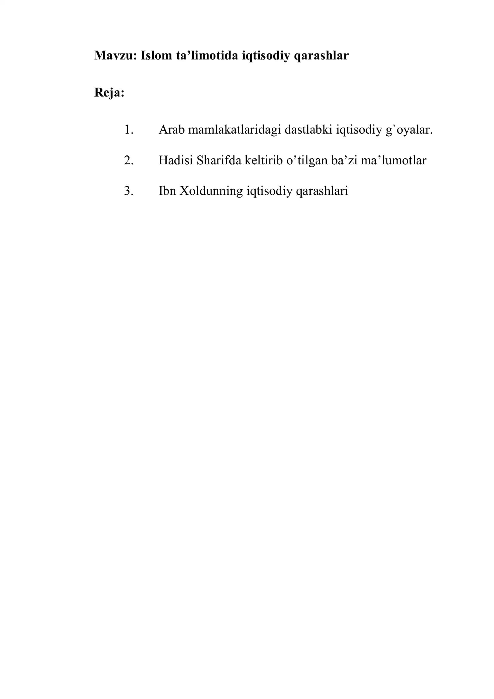 Islom ta’limotida iqtisodiy qarashlar