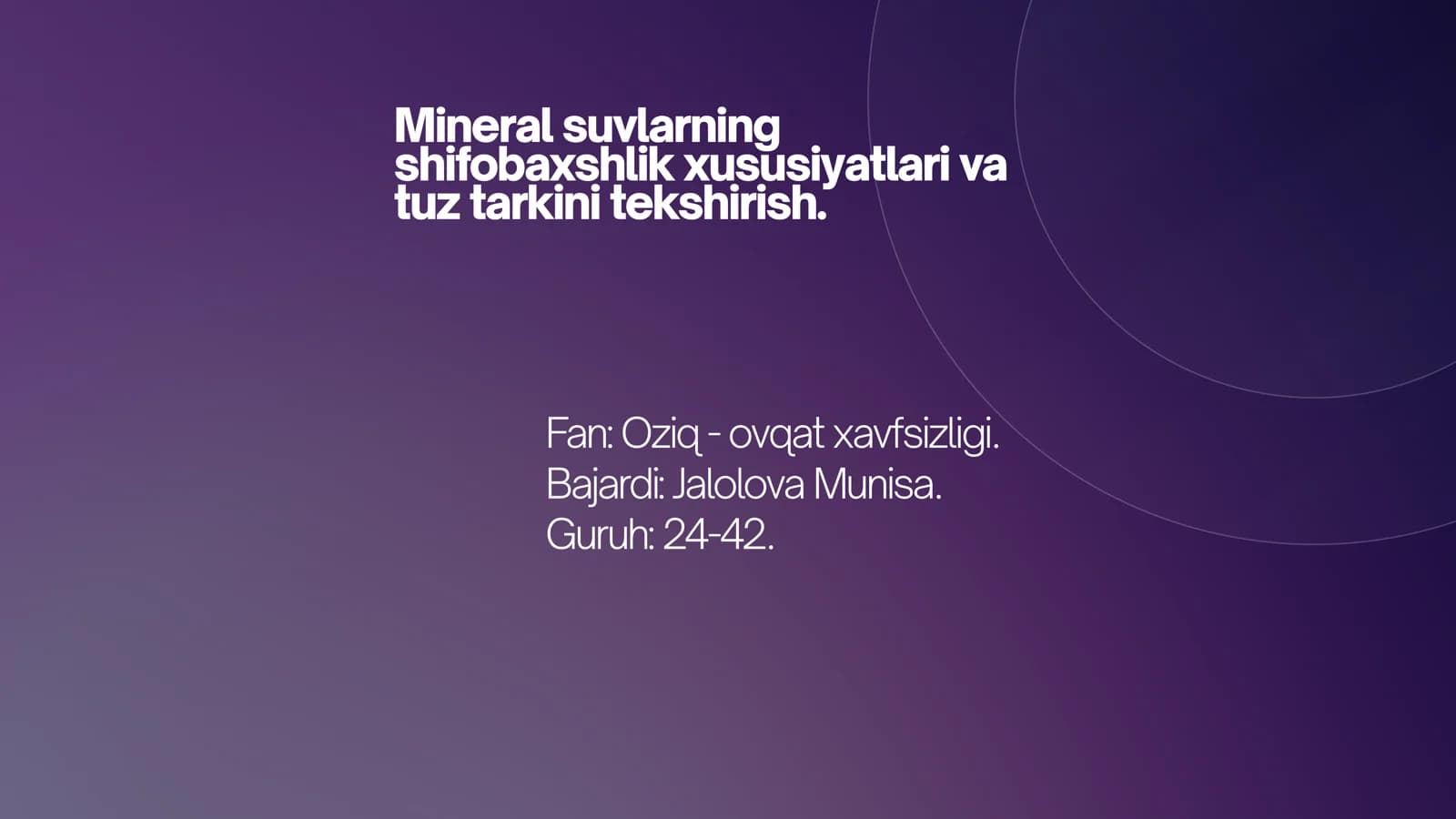 Mineral suvlarning shifobaxshlik xususiyatlari va tuz tarkini tekshirish