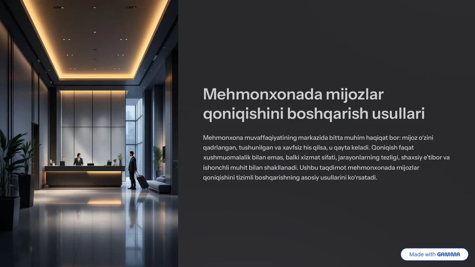 Mehmonxonada mijozlar qoniqishini boshqarish usullari
